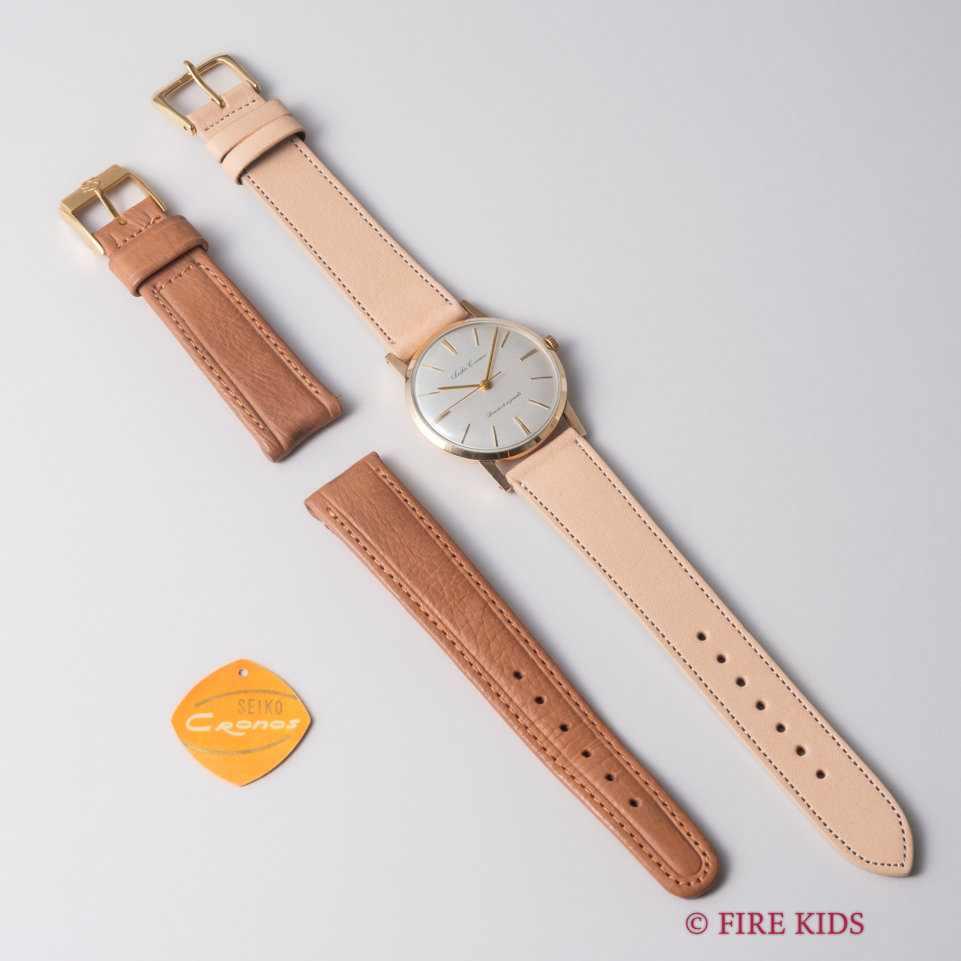 セイコー クロノス 未使用品 1959年製 オリジナル革ベルト タグ付き 21石手巻 14KGF