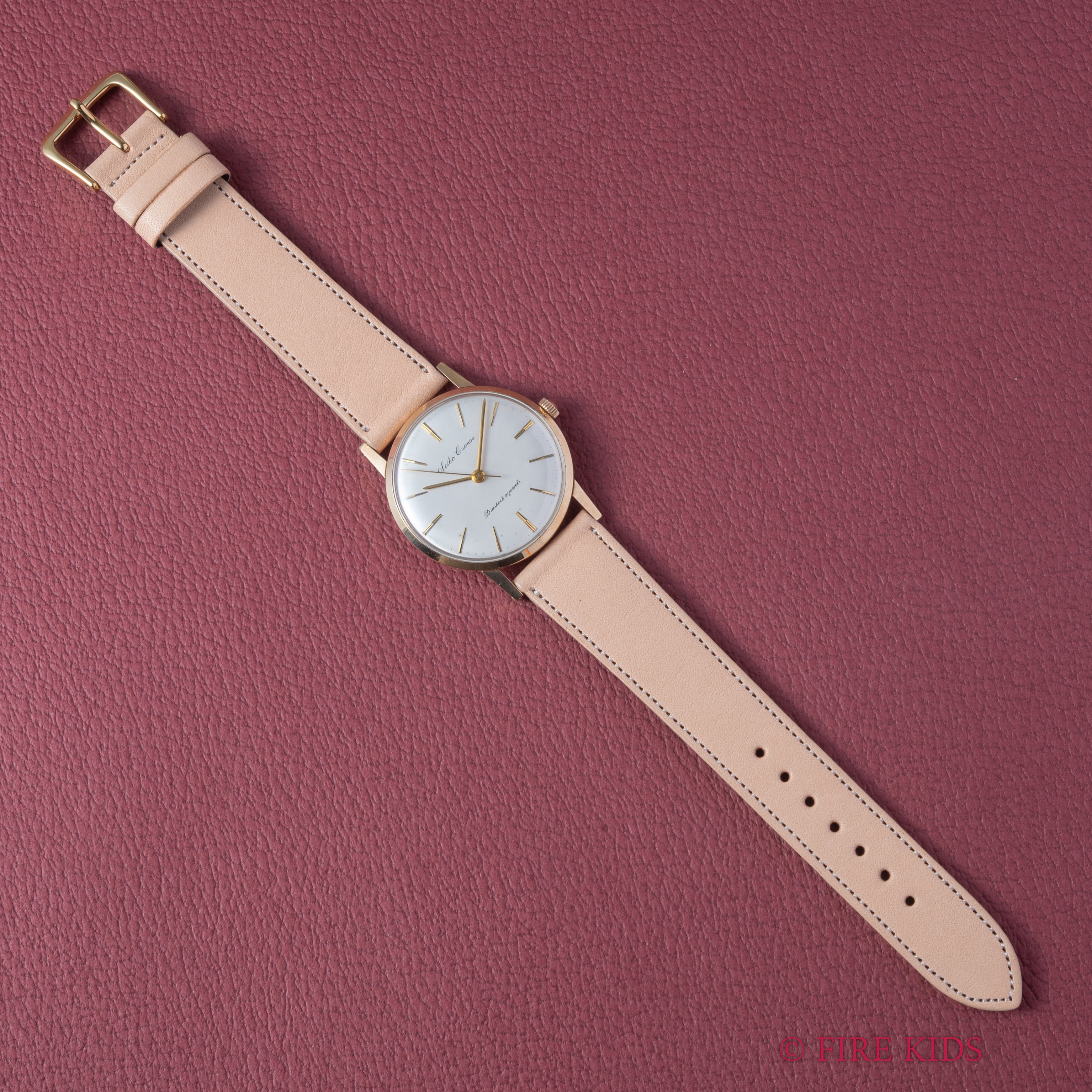 セイコー クロノス 未使用品 1959年製 オリジナル革ベルト タグ付き 21石手巻 14KGF