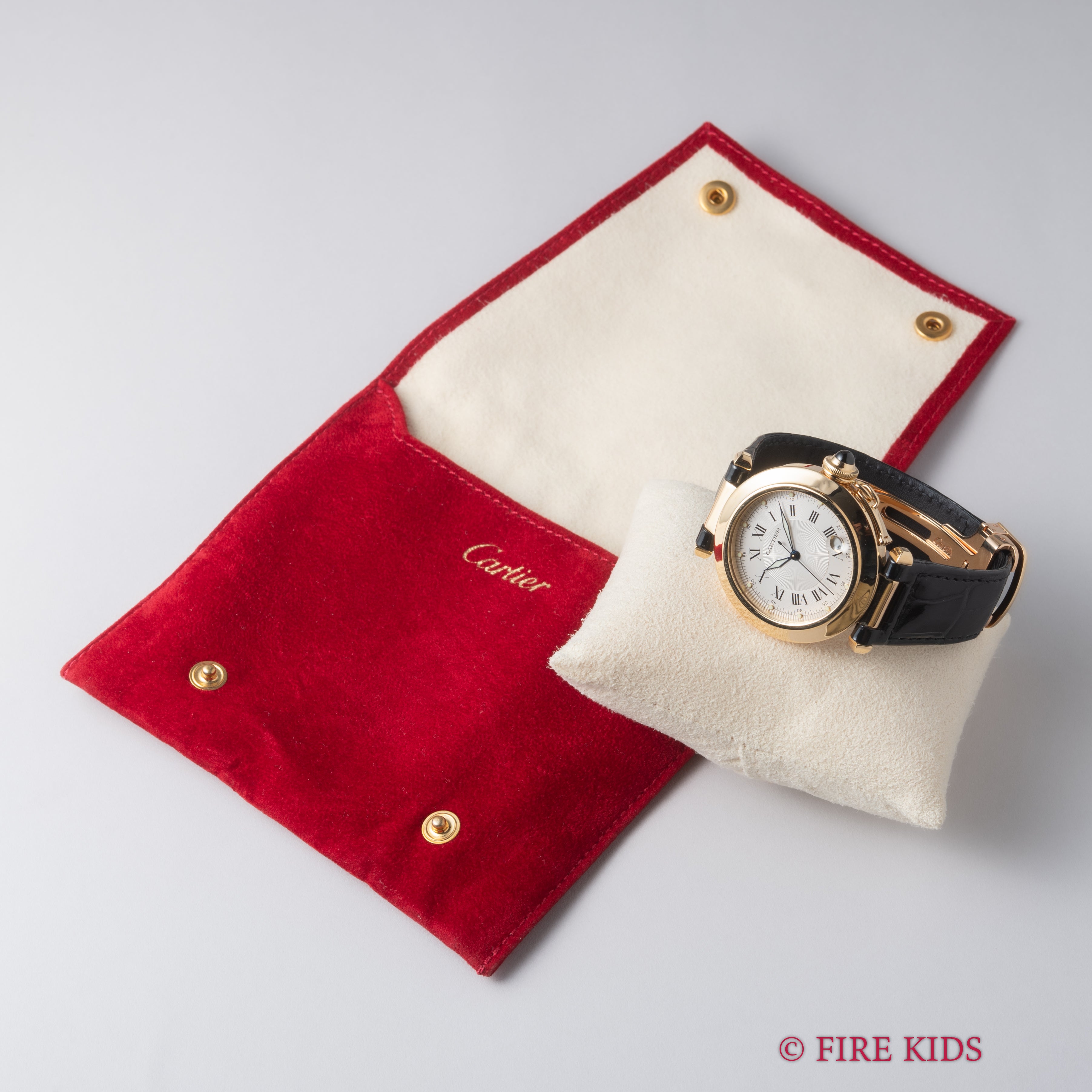 カルティエ 18金無垢パシャ 1990年代製 自動巻き ホワイトローマンダイヤル 純正18金無垢Dバックル付