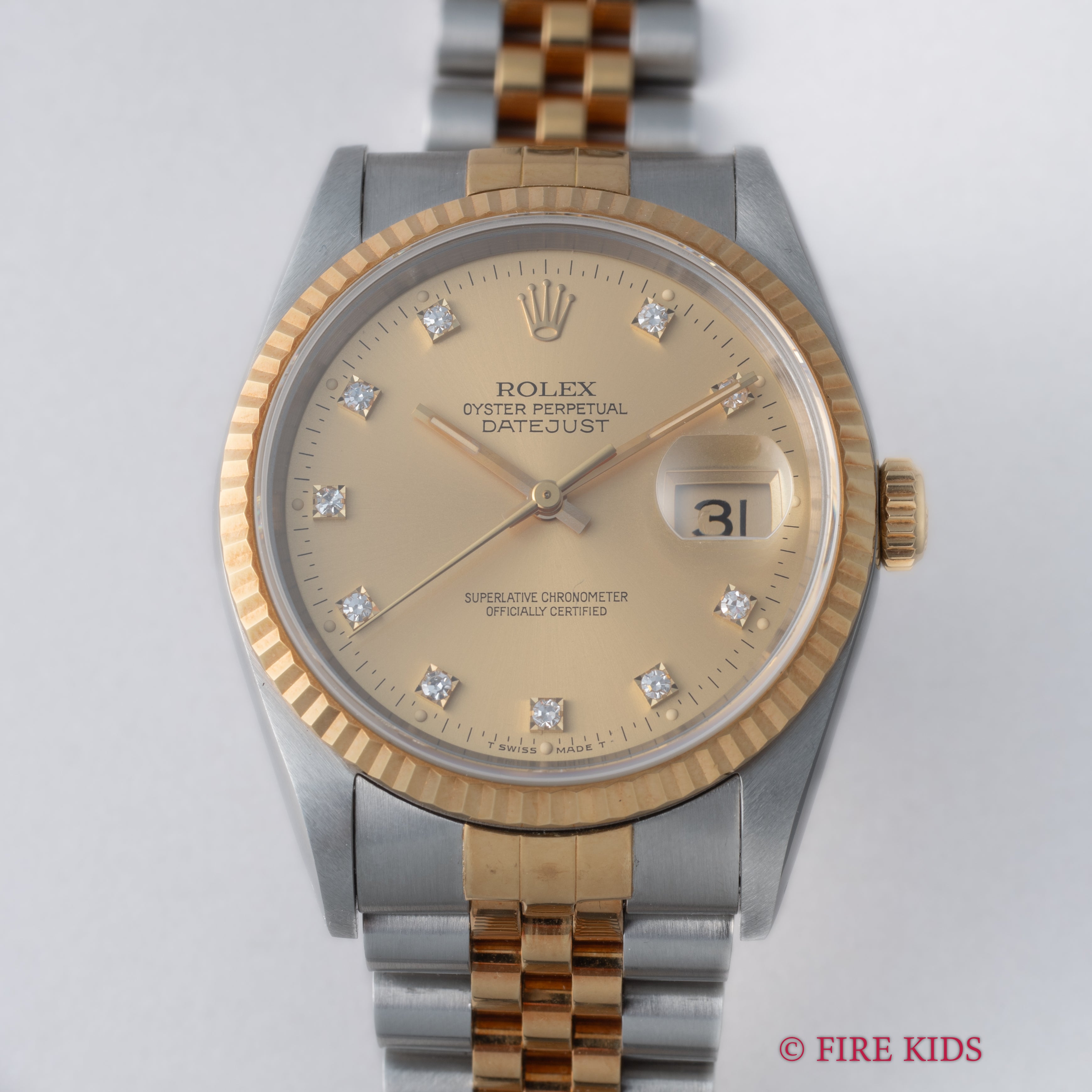 ロレックス デイトジャストコンビ 1990~91年製 10Pダイヤ Ref.16233G シャンパンダイヤル ギャラ、タグ付