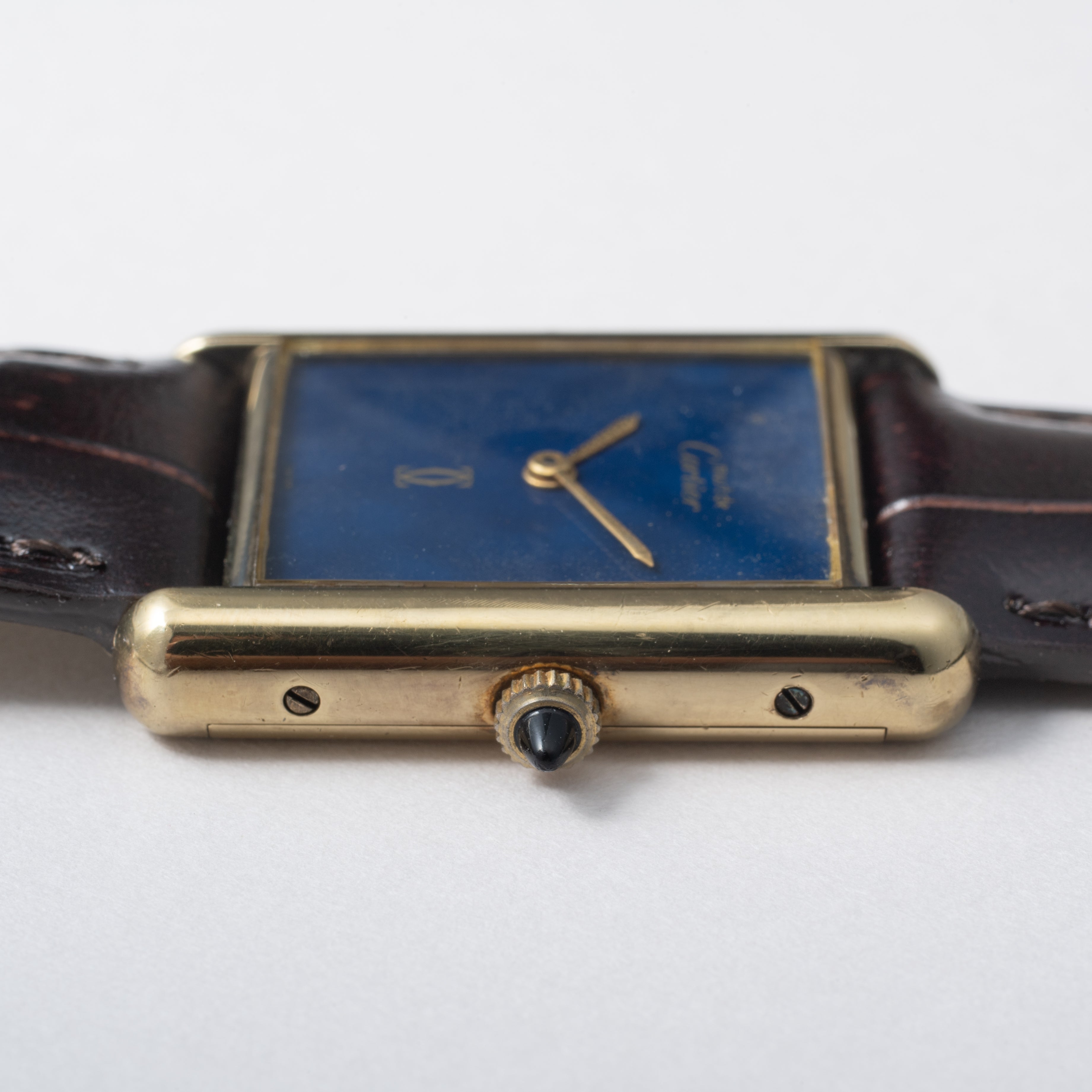 カルティエ マストタンク 1980年代製 LMサイズ ブルーダイヤル 純正尾錠付き