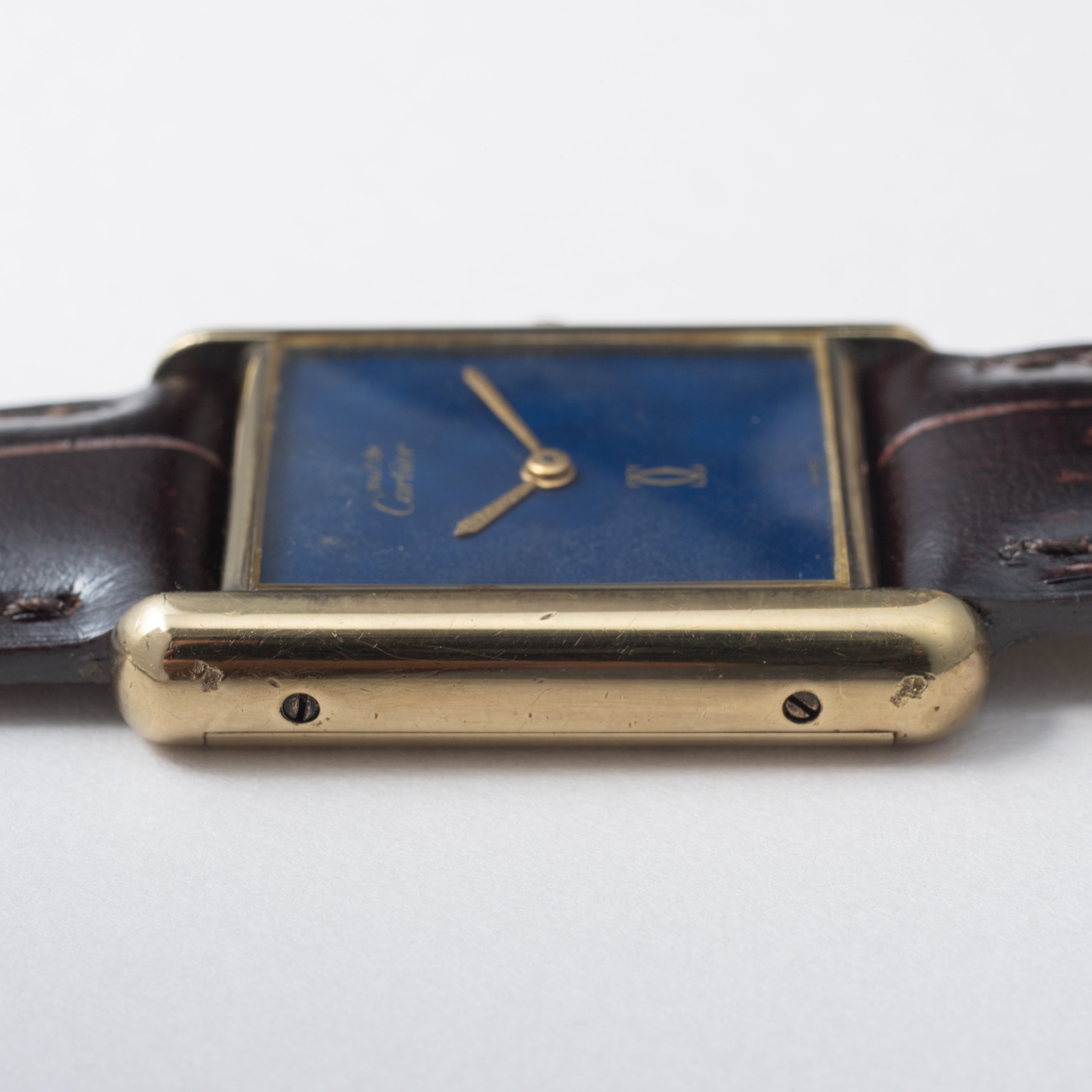 カルティエ マストタンク 1980年代製 LMサイズ ブルーダイヤル 純正尾錠付き