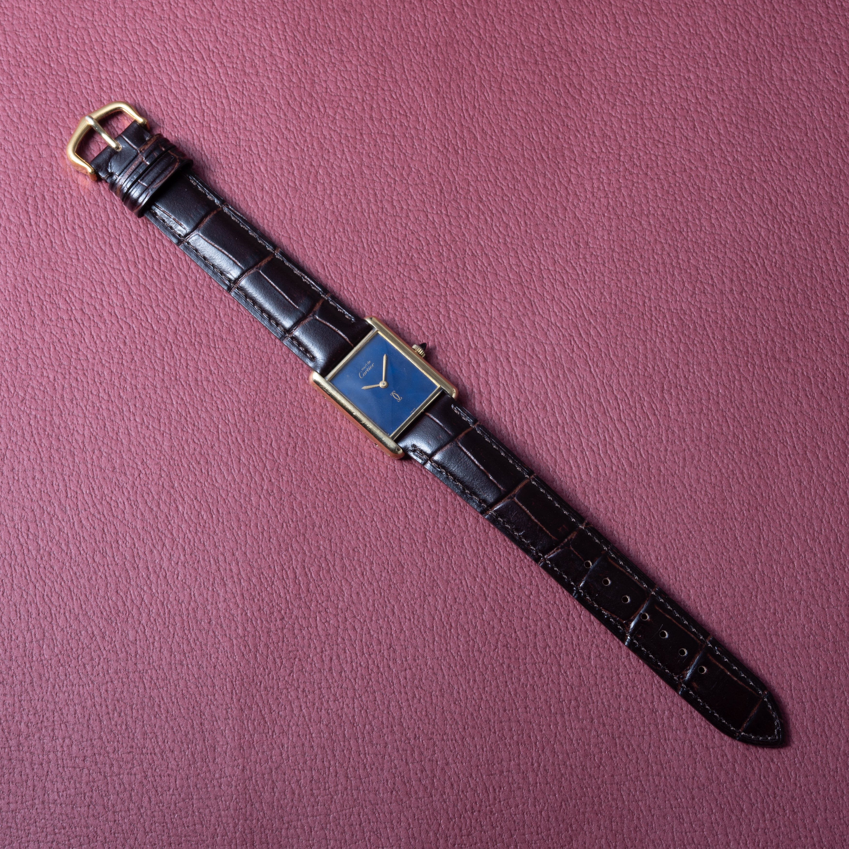 カルティエ マストタンク 1980年代製 LMサイズ ブルーダイヤル 純正尾錠付き