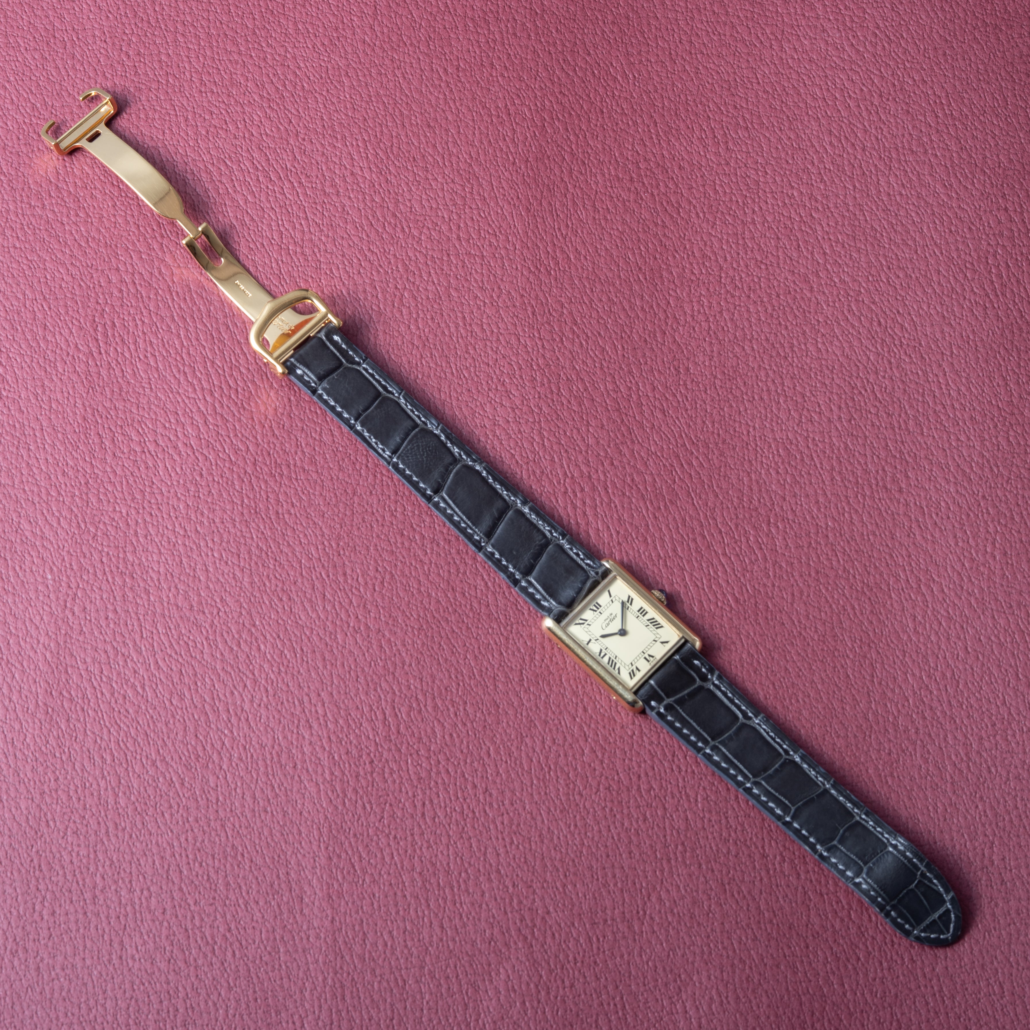 カルティエ マストタンク ローマンダイヤル 1980年代製 LMサイズ 純正Dバックル付き