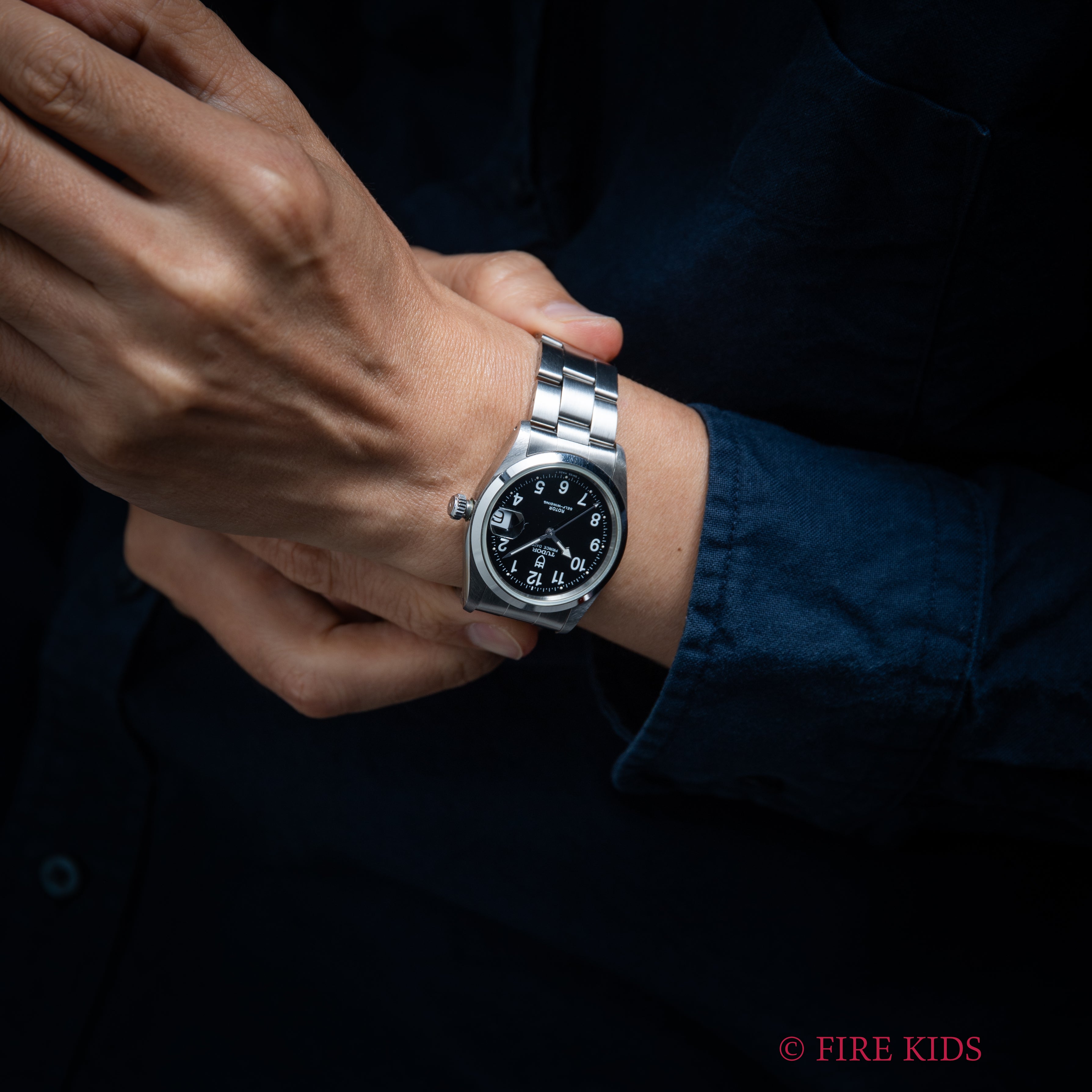 チューダー プリンスデイト 1997年製 ブラックアラビアダイヤル 王冠リューズ 純正ステンレスブレス