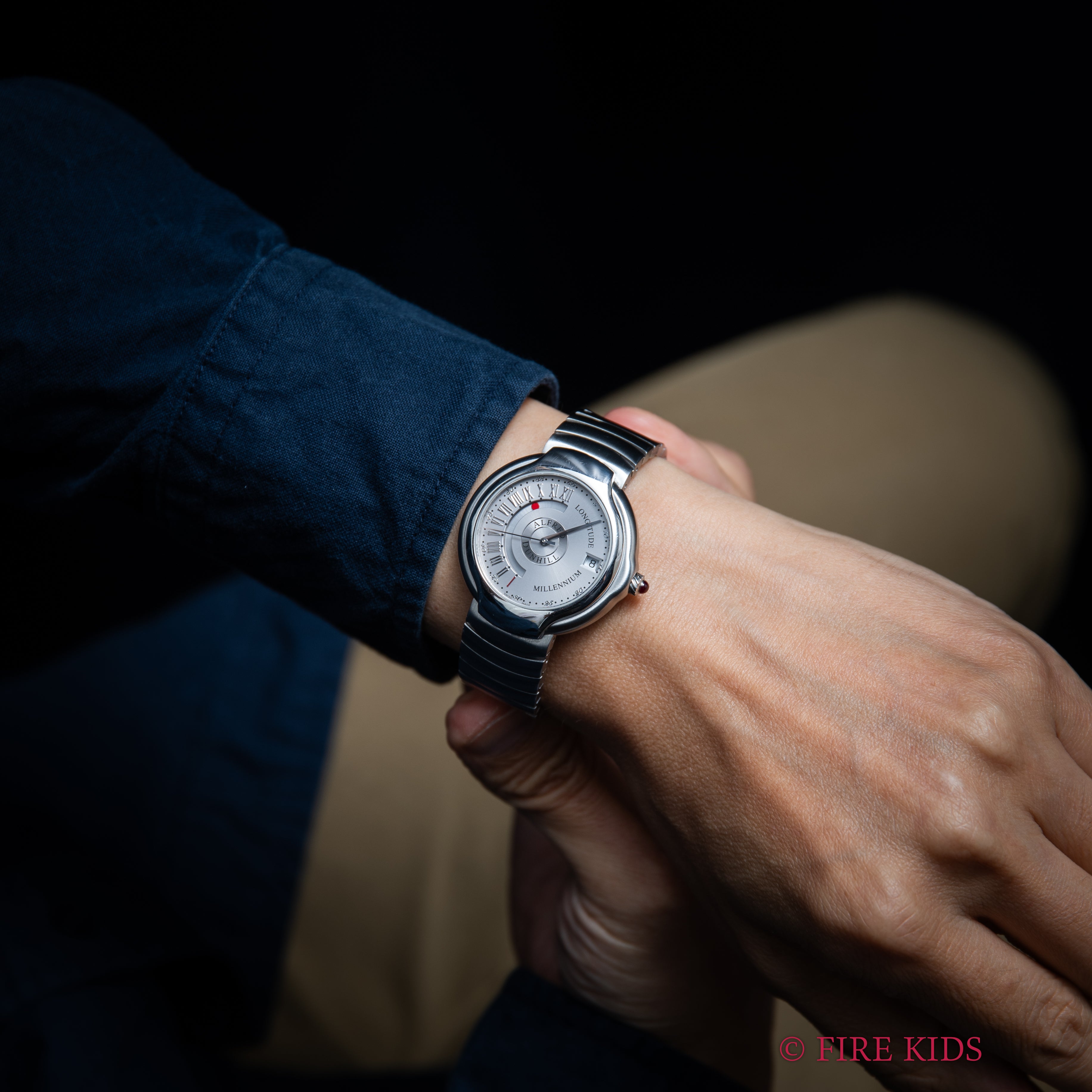 ダンヒル ミレニアム ロンジチュード 自動巻き 1999年製 シルバーダイヤル 純正ブレス付き