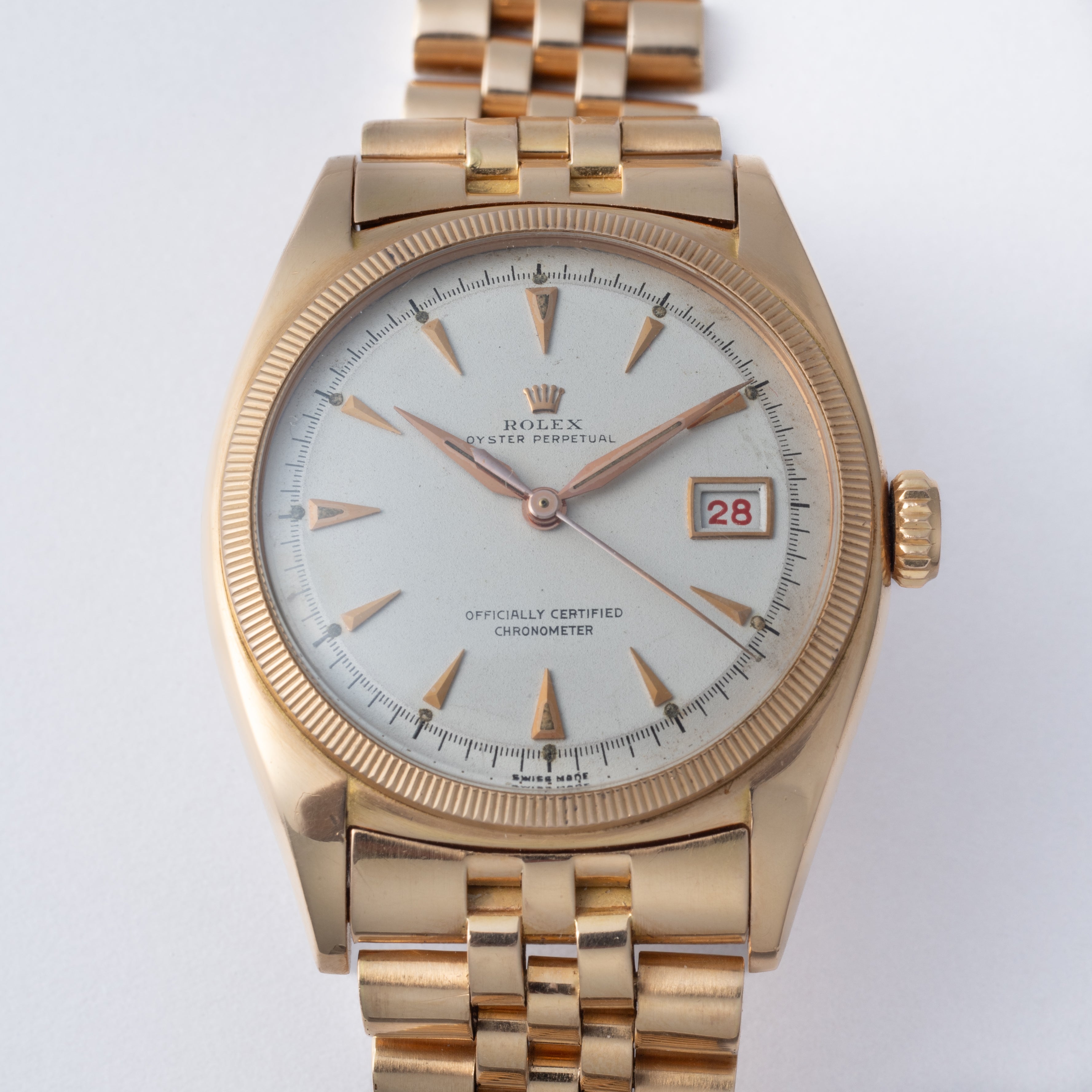 ロレックス オイスターパーペチュアルデイト ovettone 1950年代製 Ref.6075 18金ピンクゴールド 純正ブレス付き