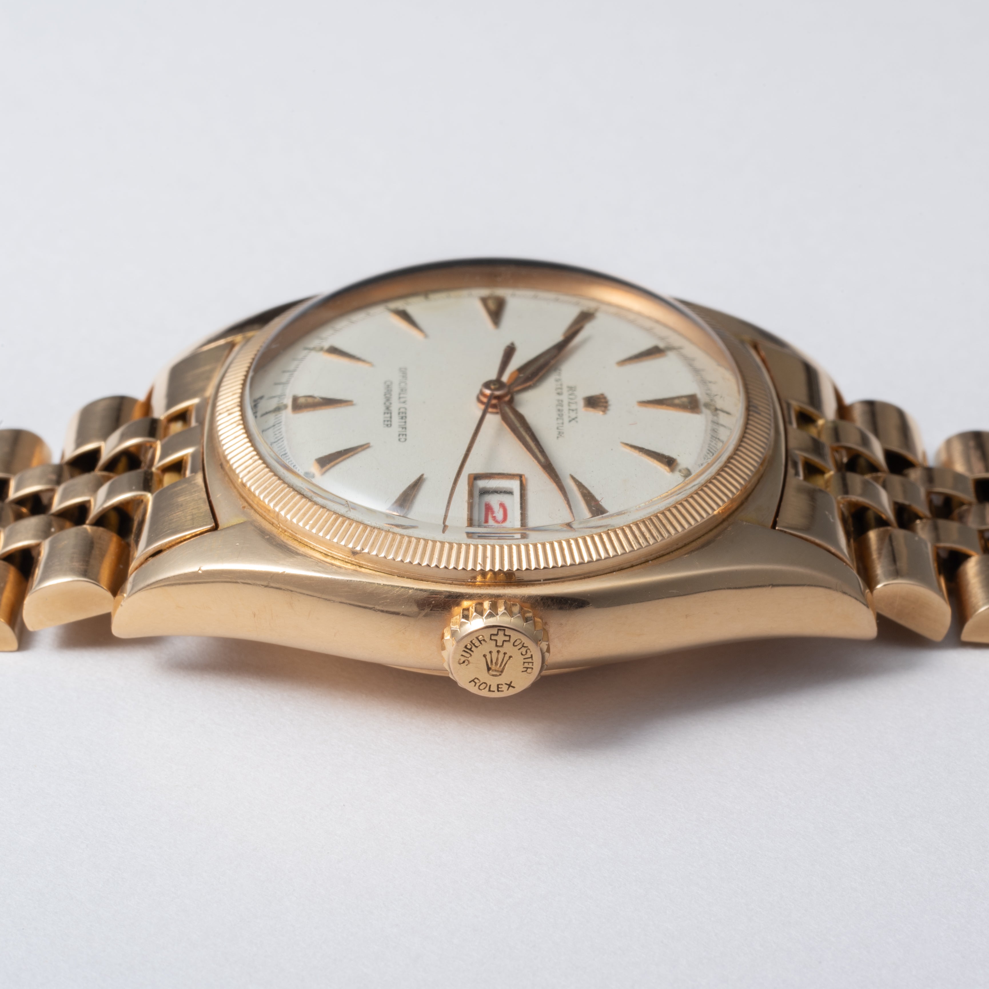 ロレックス オイスターパーペチュアルデイト ovettone 1950年代製 Ref.6075 18金ピンクゴールド 純正ブレス付き
