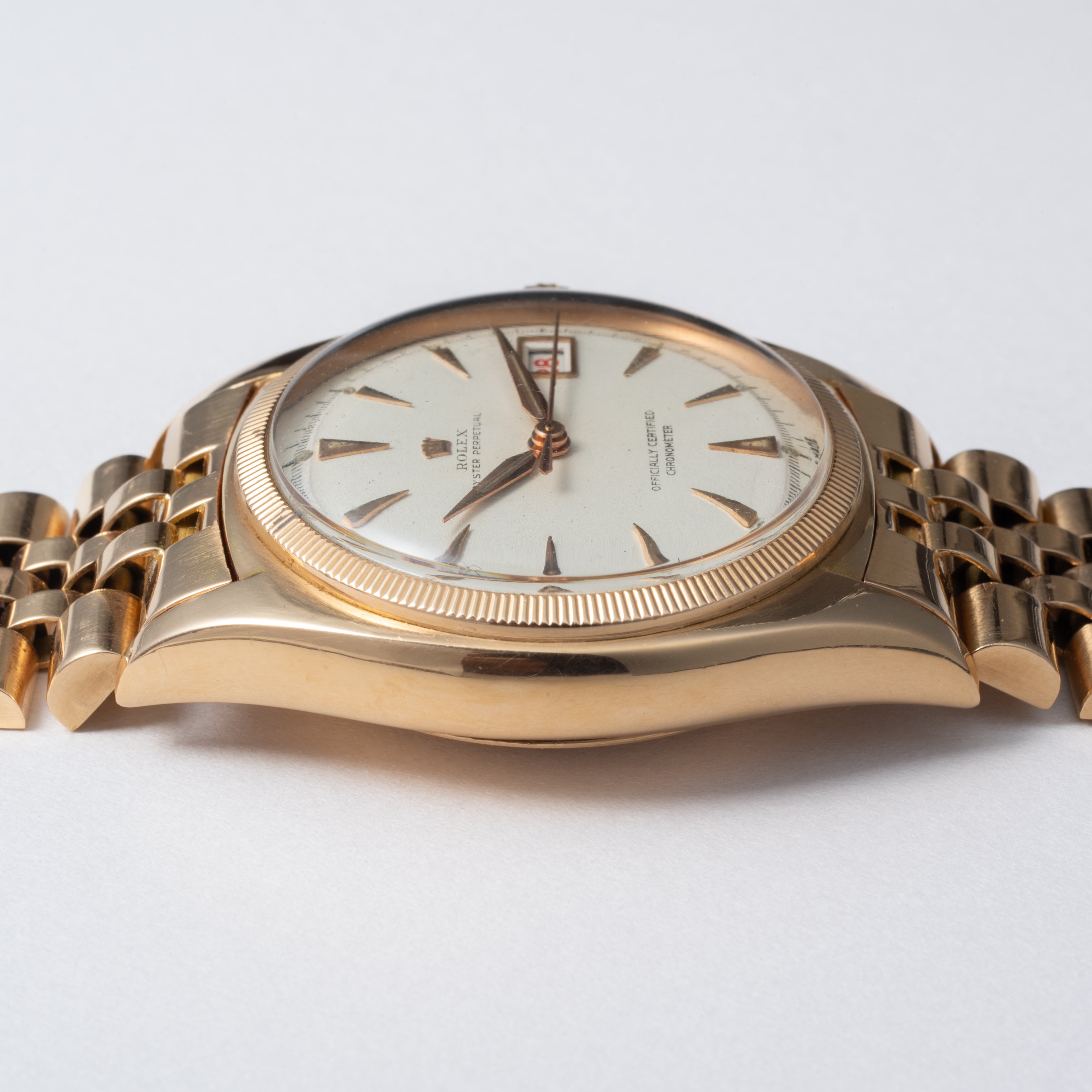 ロレックス オイスターパーペチュアルデイト ovettone 1950年代製 Ref.6075 18金ピンクゴールド 純正ブレス付き