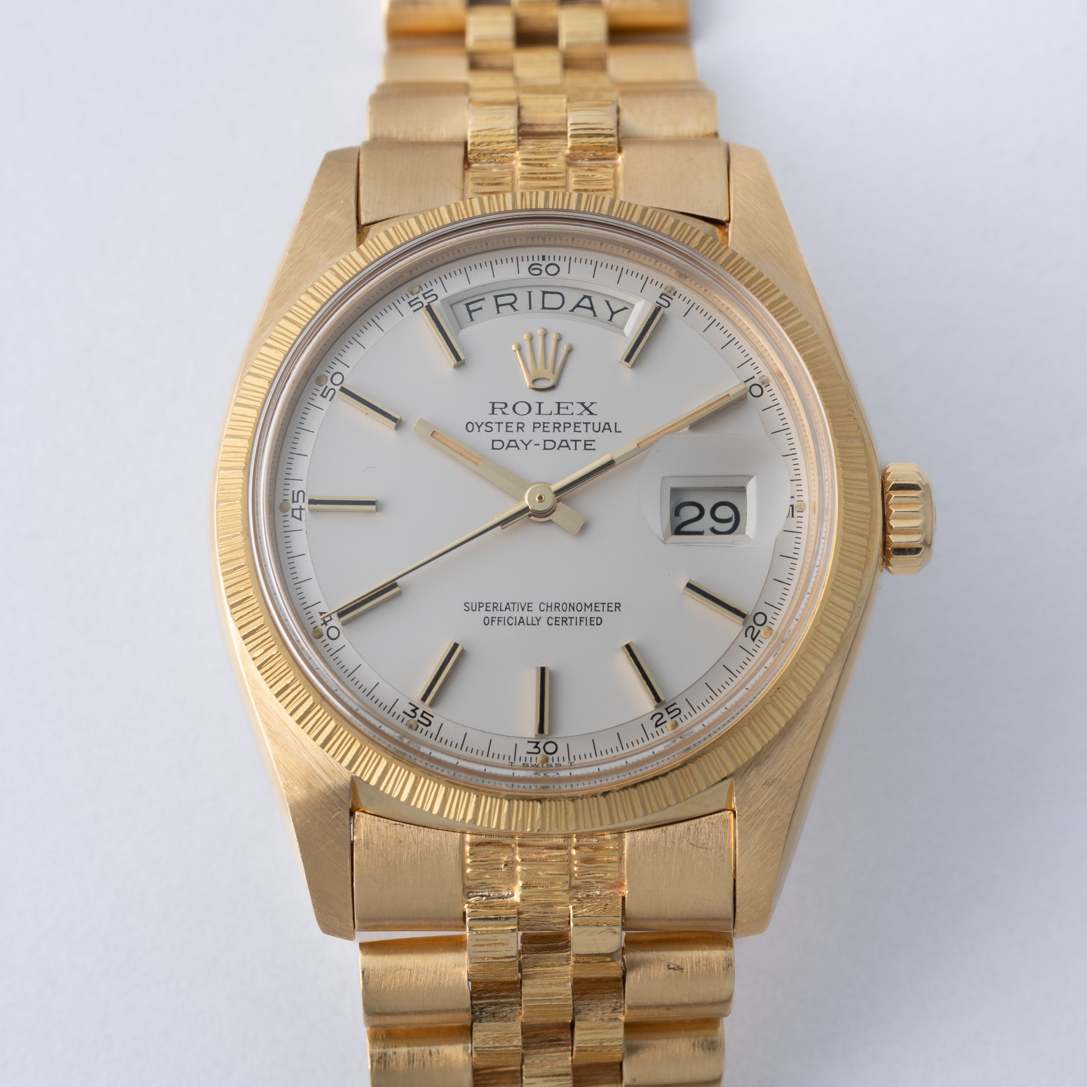 ロレックス デイデイト 1973年製 Ref.1807 18金イエローゴールド バークベゼル、ブレス