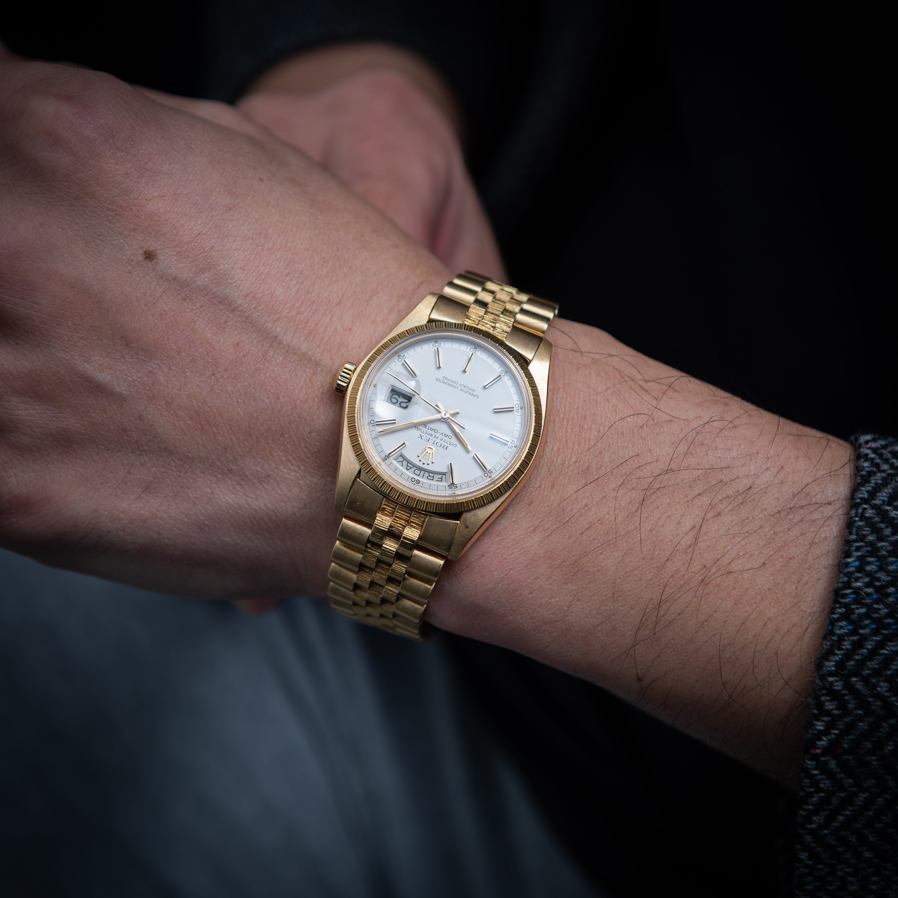 ロレックス デイデイト 1973年製 Ref.1807 18金イエローゴールド バークベゼル、ブレス