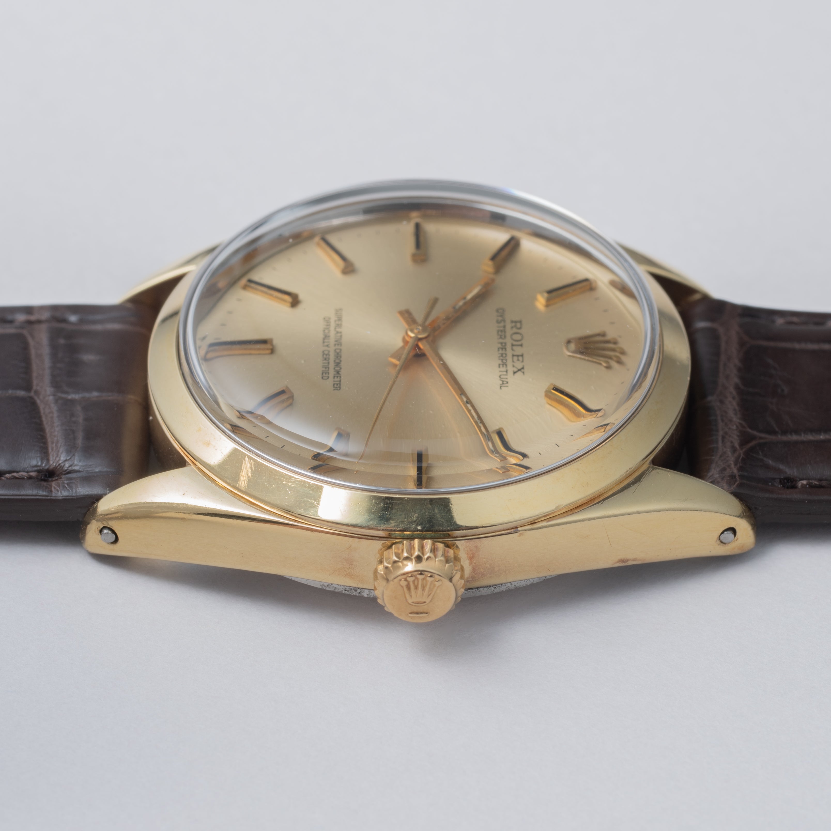 ロレックス オイスターパーペチュアル 1969年製 Ref.1024 ノンデイト シャンパンゴールド 純正尾錠付き