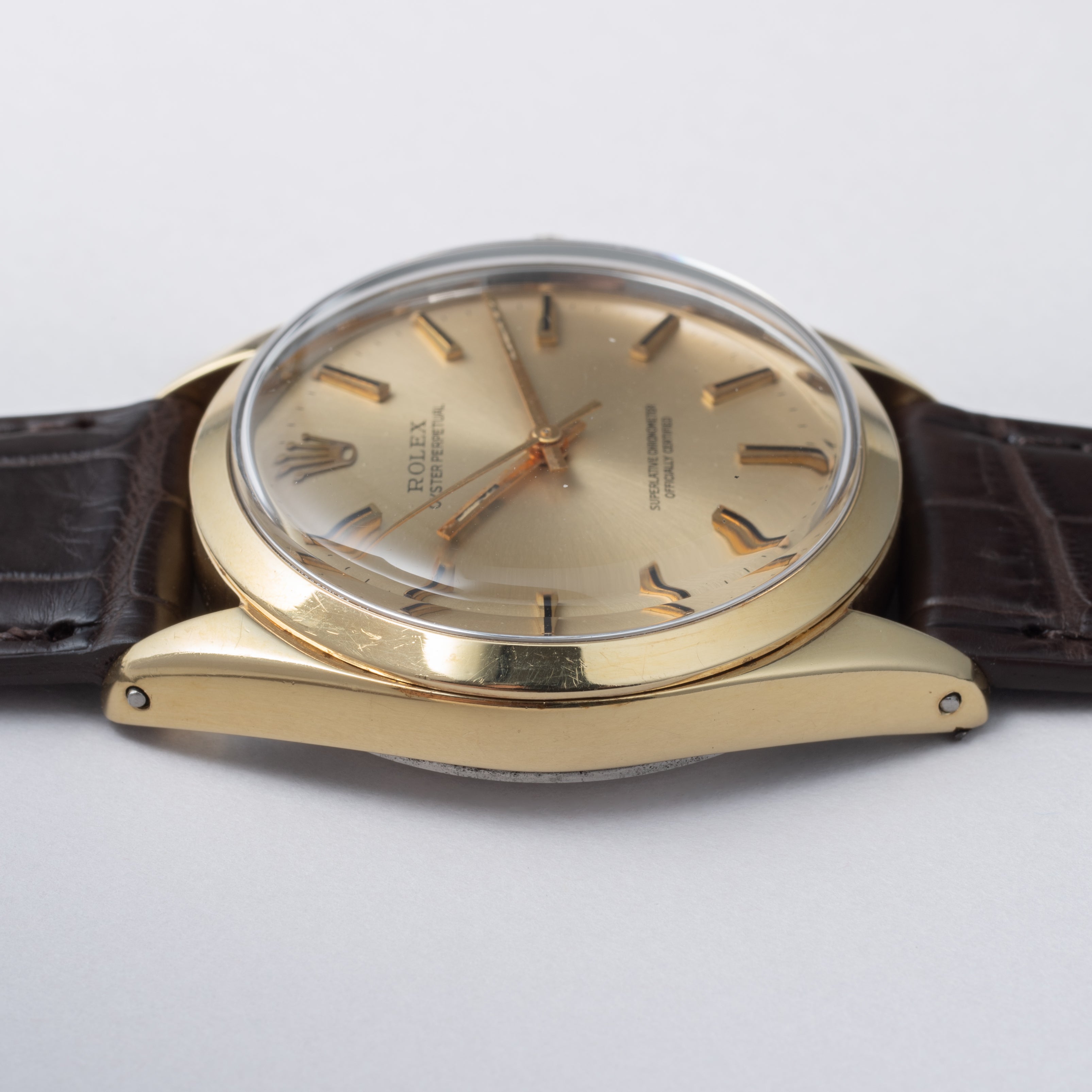 ロレックス オイスターパーペチュアル 1969年製 Ref.1024 ノンデイト シャンパンゴールド 純正尾錠付き