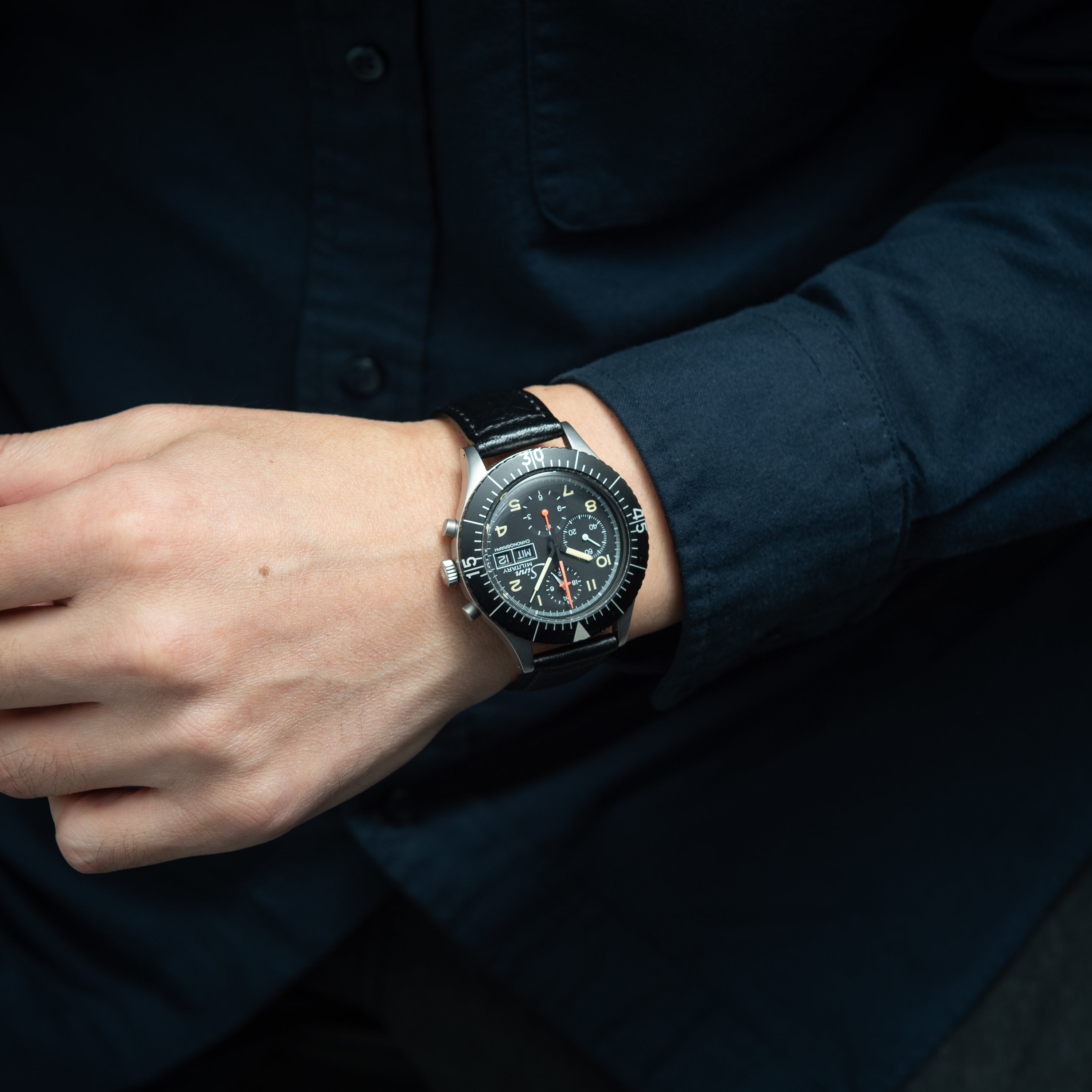 ジン ミリタリークロノグラフ 1990年代製 レマニアCal.5100搭載自動巻き 純正尾錠付き