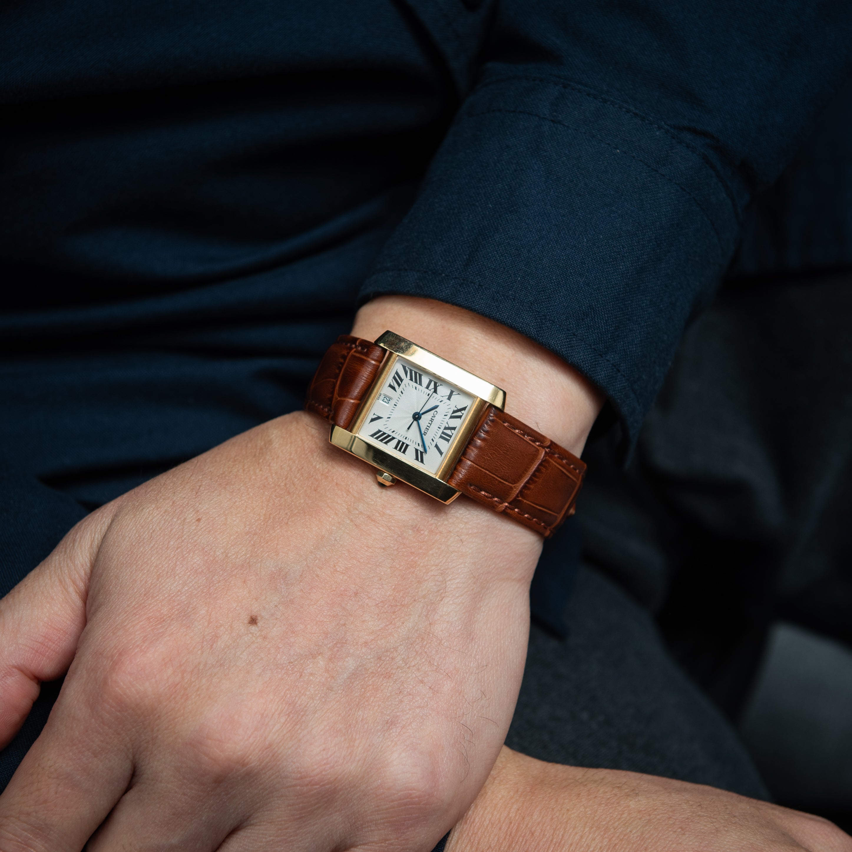 カルティエ タンク フランセーズ 1990年代製 LMサイズ 18金イエローゴールド ギョーシェダイヤル