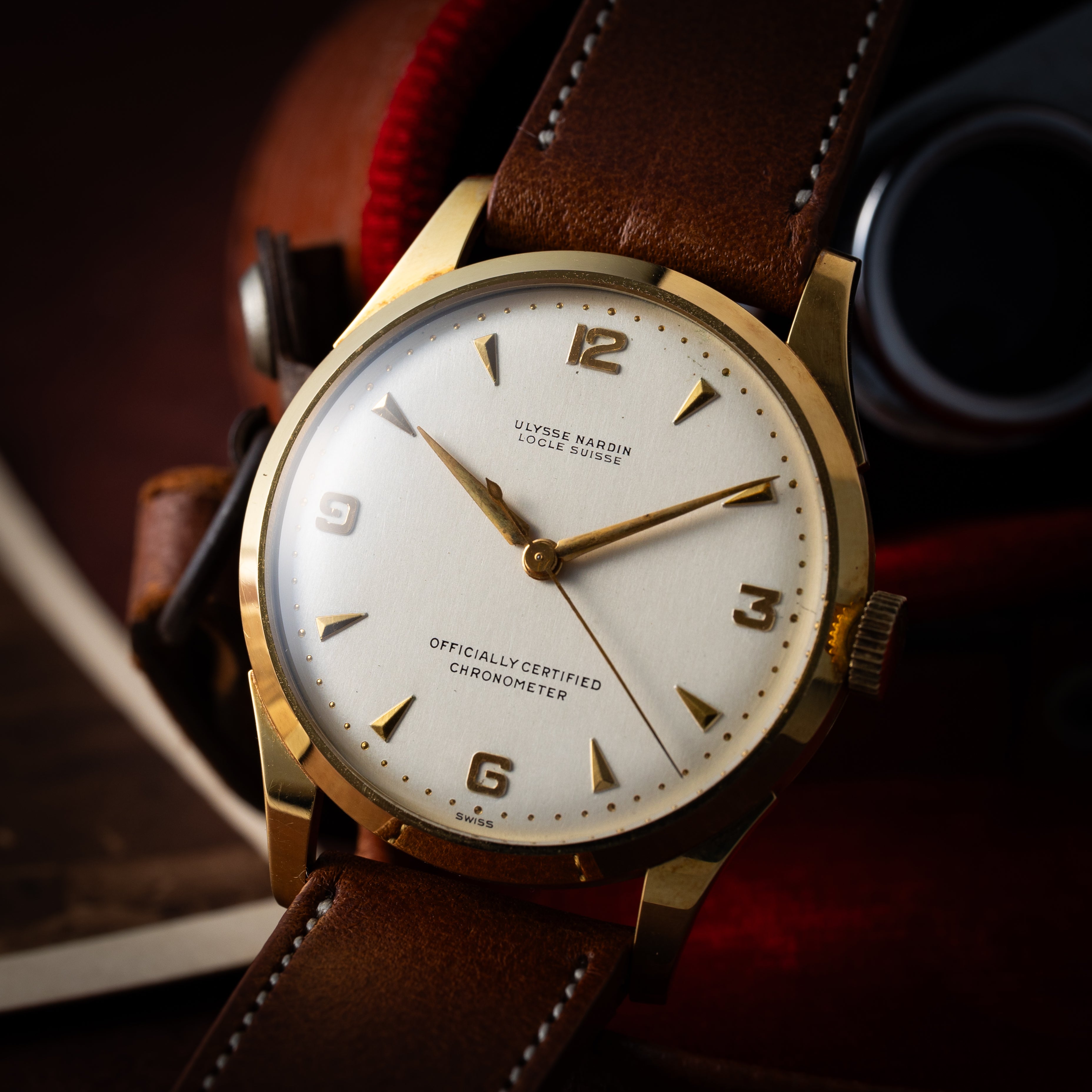 ユリスナルダン クロノメーター 18金無垢 1940年代後半~1950年代前半製 箱、オリジナル尾錠、タグ付き