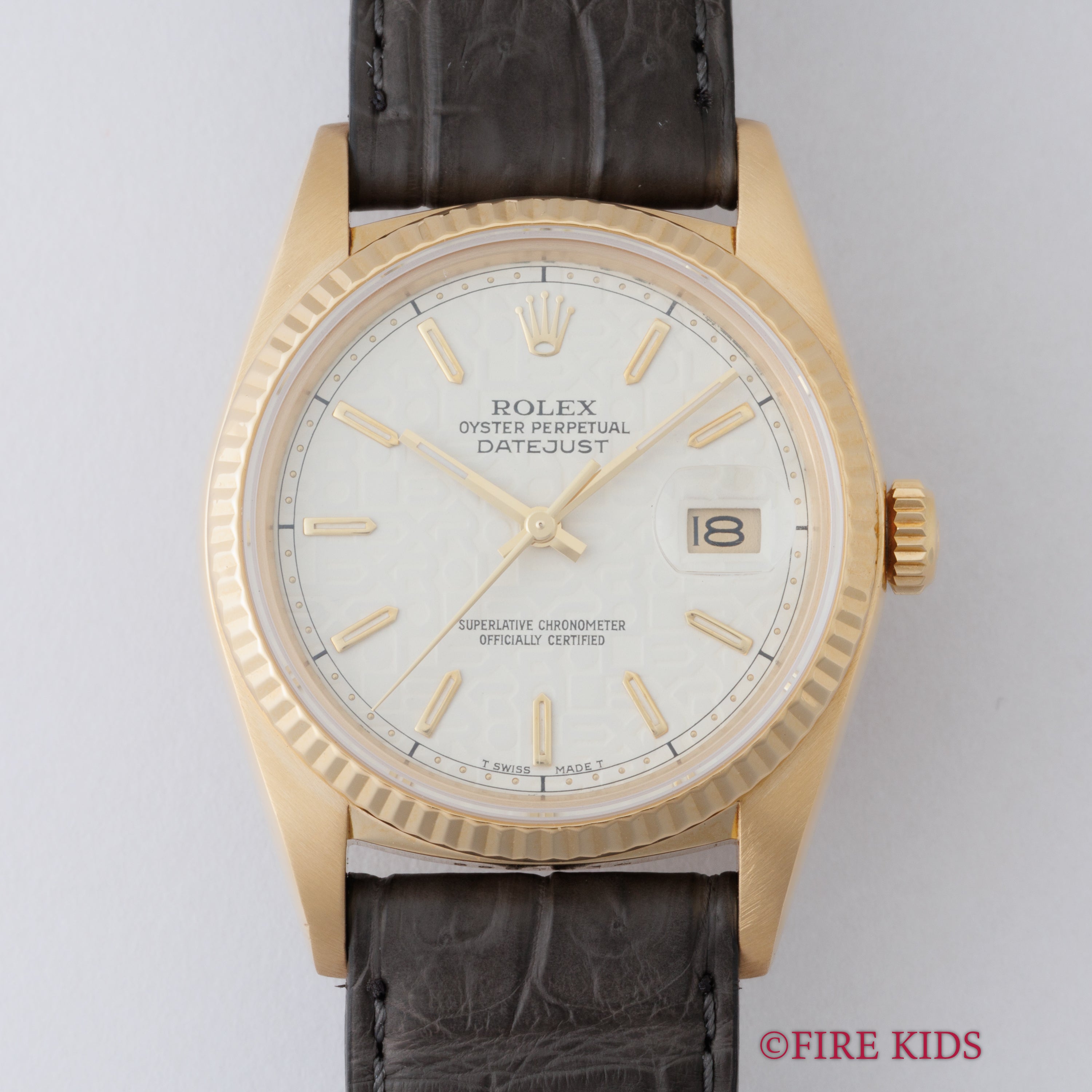 ロレックス 18金無垢デイトジャスト 1985年製 ホリコンダイヤル Ref.16018 Cal.3035 2025年8月メーカーOH