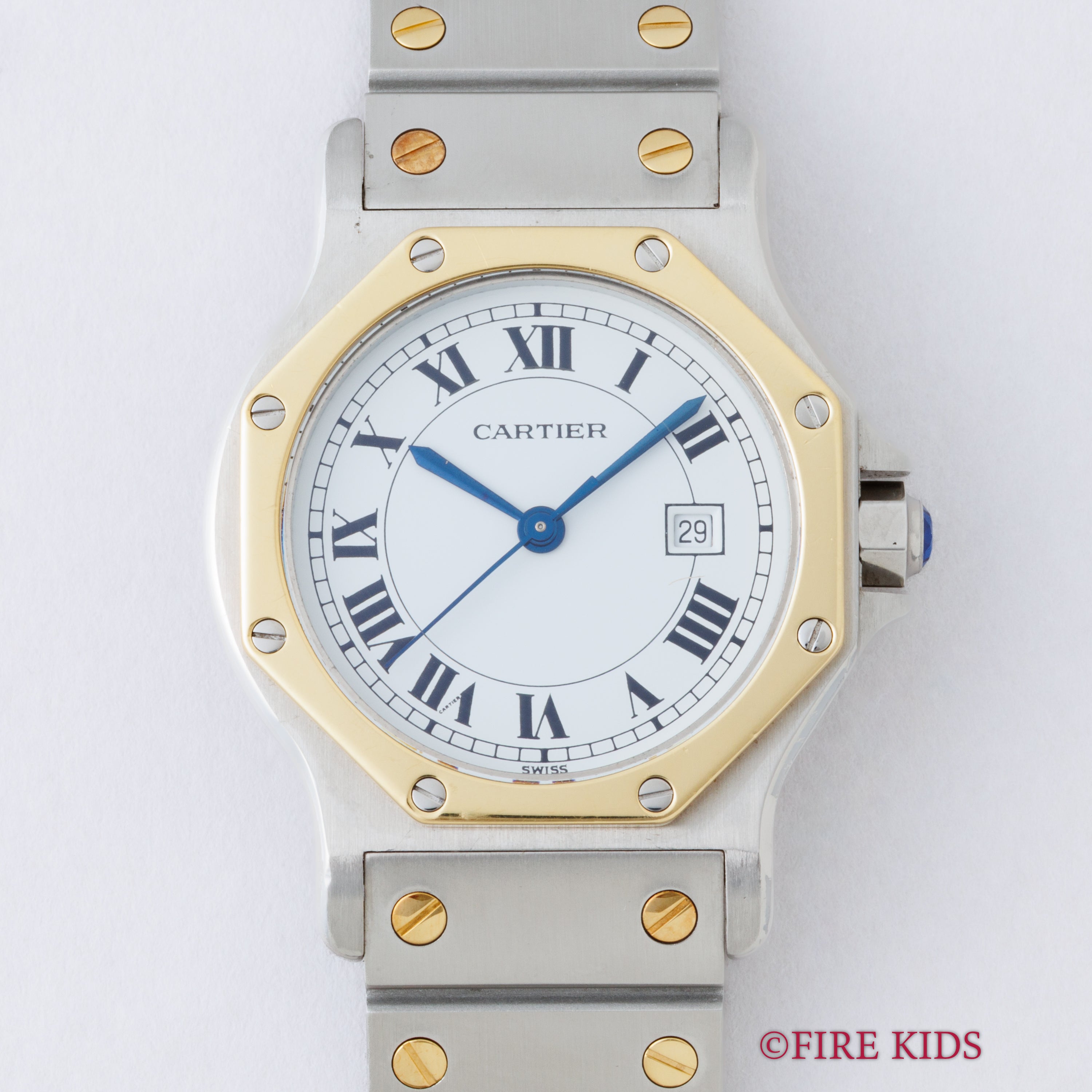 カルティエ サントスオクタゴン LMサイズ 1980年代製 自動巻 コンビ 純正ブレス