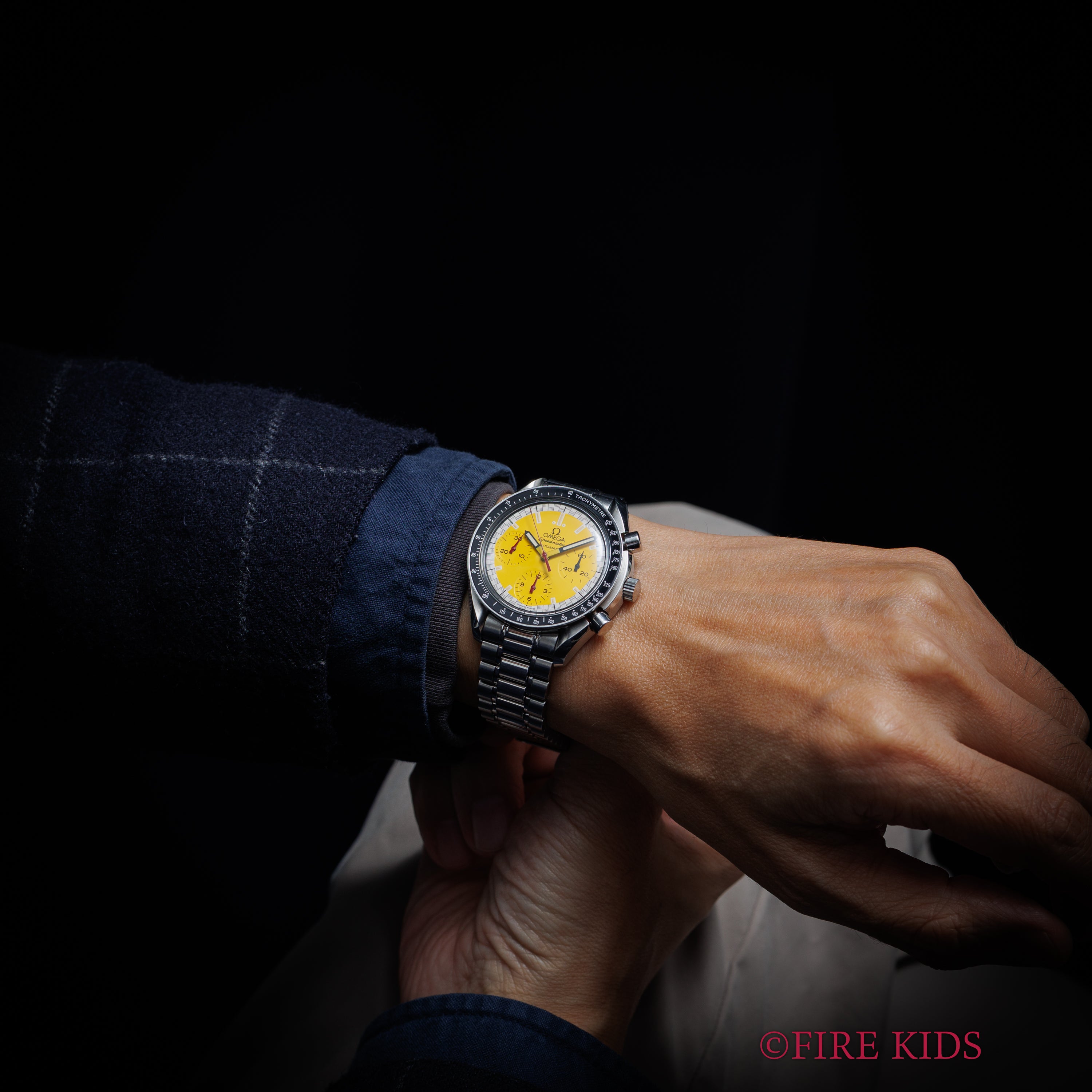 オメガ スピードマスター レーシング 1996年~1998年製 シューマッハ Ref.3510.12 イエローダイヤル 箱、ギャラ付き