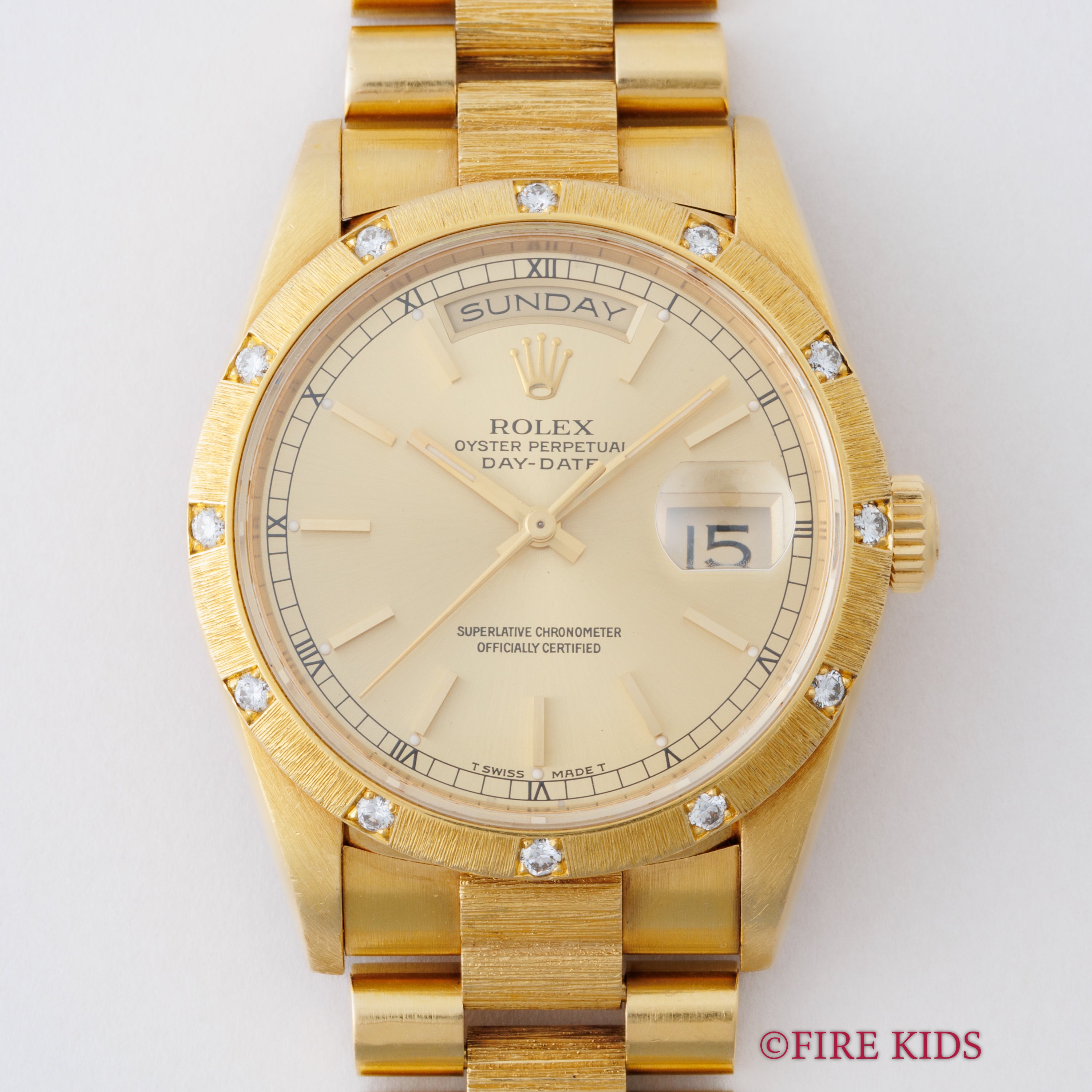 ロレックス デイデイトRef.18308 バークベゼル、ブレス 18金無垢 ベゼルダイヤ 1990~91年製