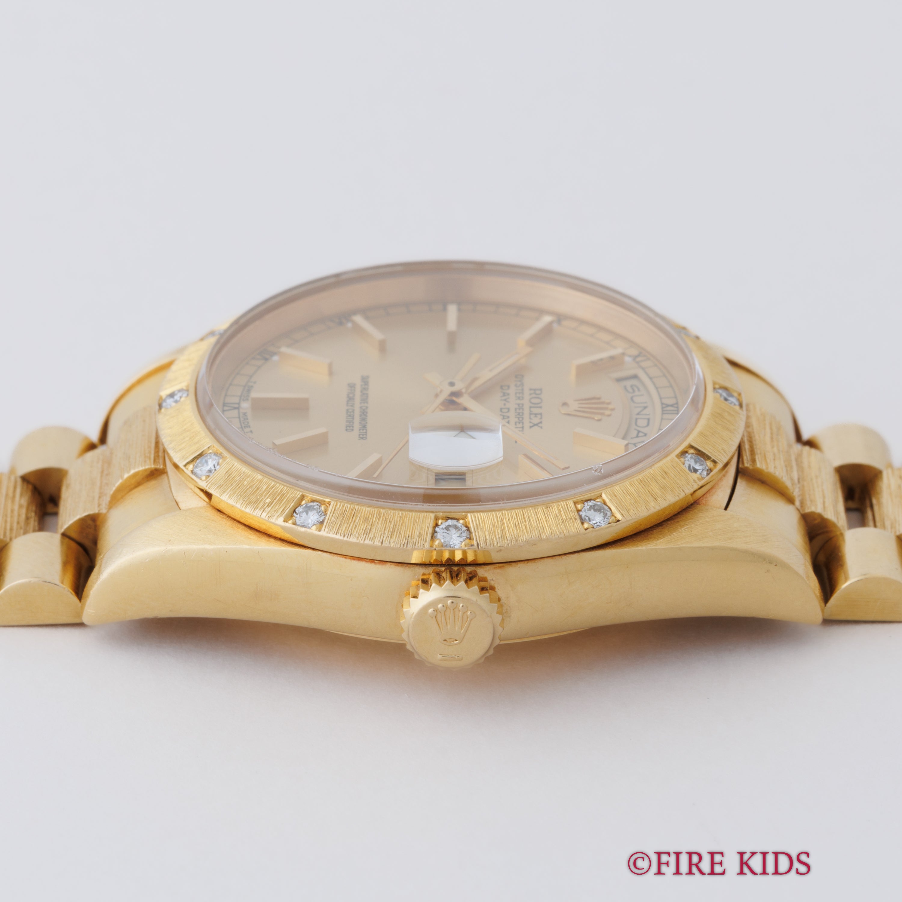 ロレックス デイデイトRef.18308 バークベゼル、ブレス 18金無垢 ベゼルダイヤ 1990~91年製