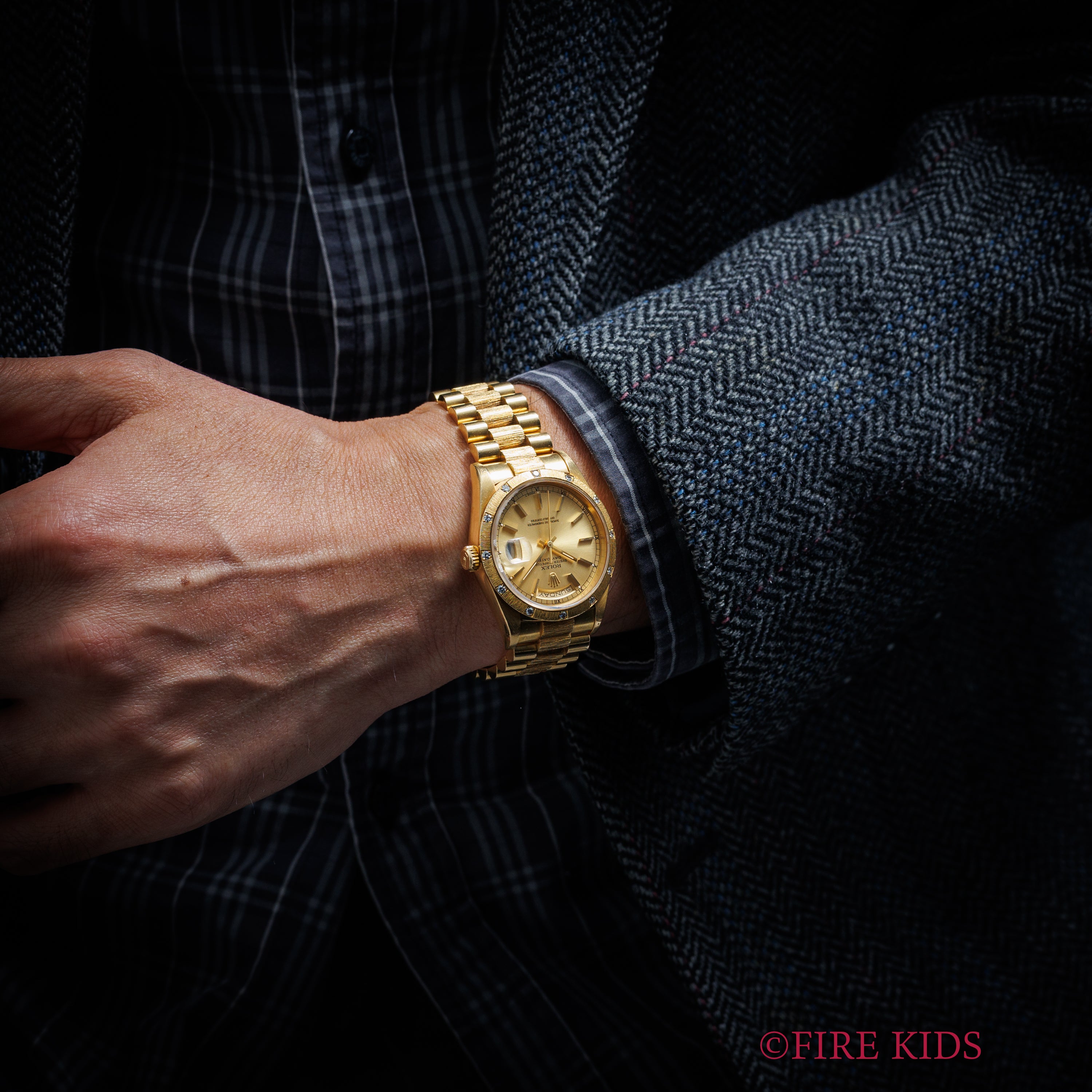 ロレックス デイデイトRef.18308 バークベゼル、ブレス 18金無垢 ベゼルダイヤ 1990~91年製