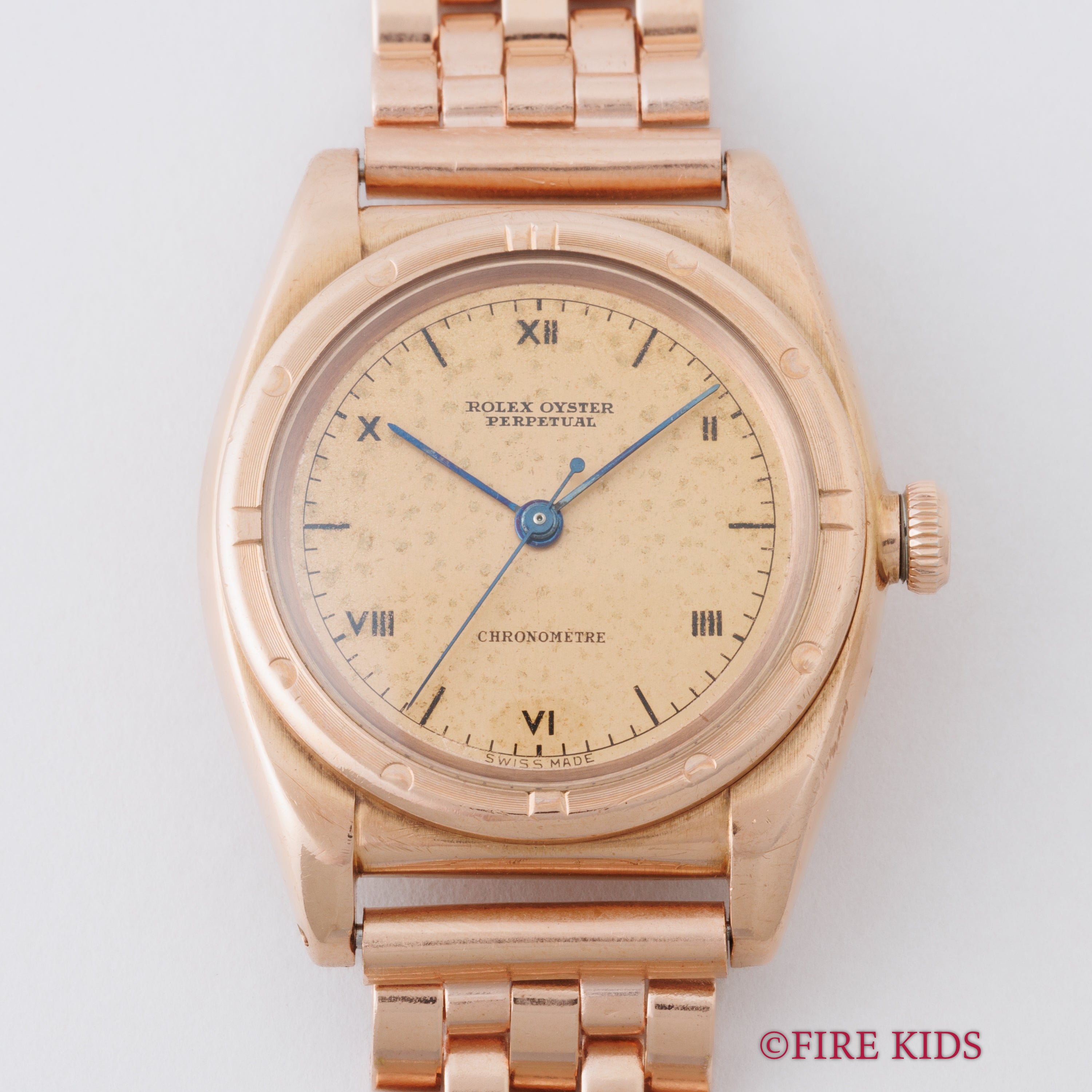 ロレックス 9金無垢ピンクゴールド バブルバック 1938年製 Ref.3372 エンジンターンドベゼル CLEWCOブレス