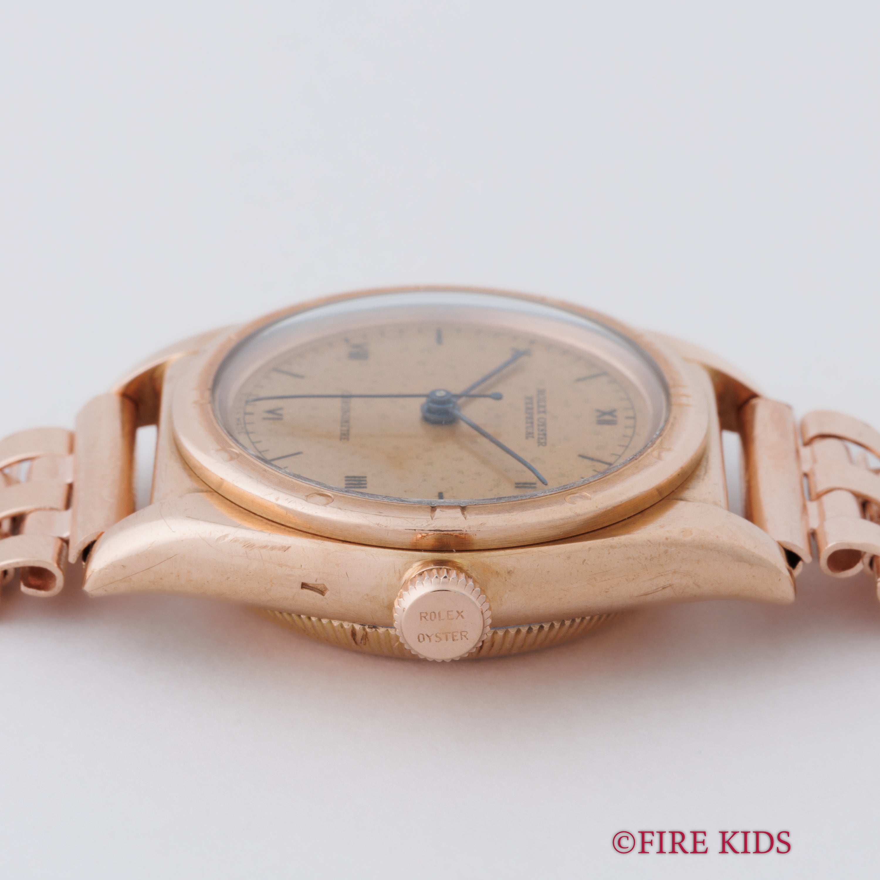 ロレックス 9金無垢ピンクゴールド バブルバック 1938年製 Ref.3372 エンジンターンドベゼル CLEWCOブレス