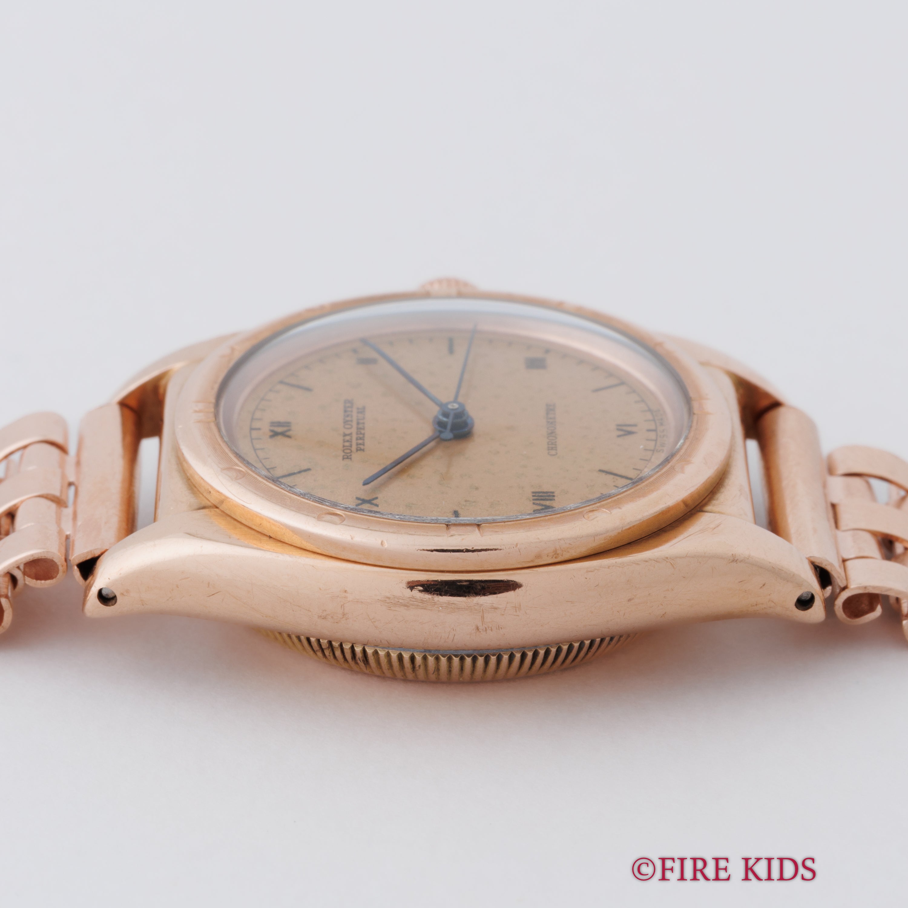 ロレックス 9金無垢ピンクゴールド バブルバック 1938年製 Ref.3372 エンジンターンドベゼル CLEWCOブレス