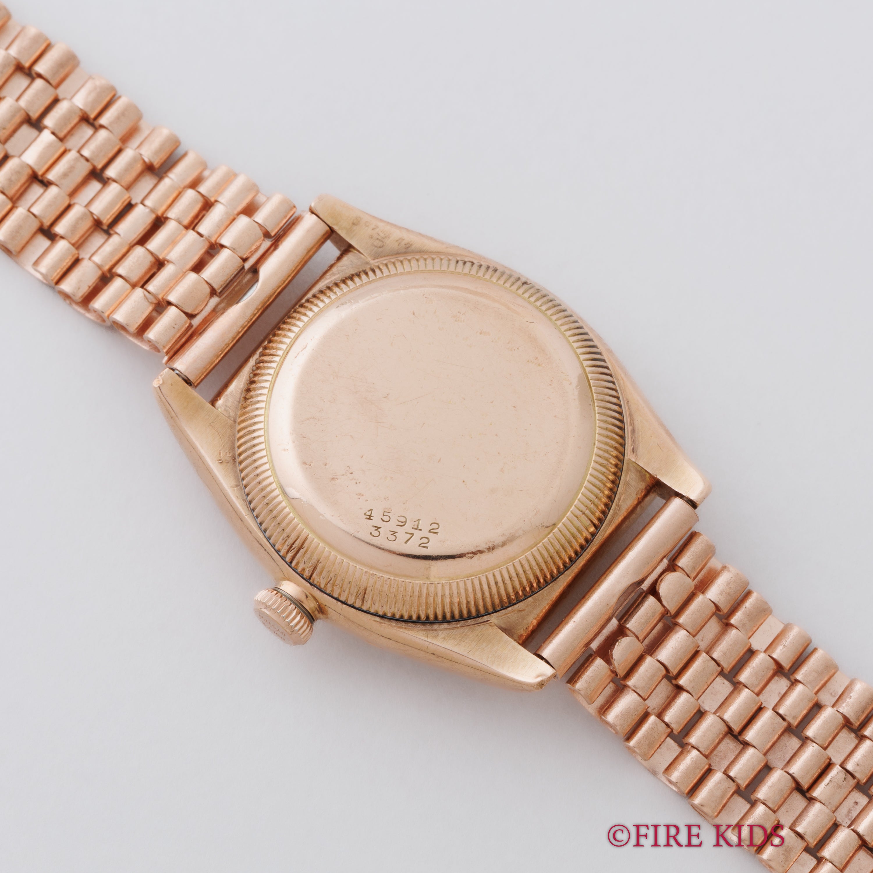 ロレックス 9金無垢ピンクゴールド バブルバック 1938年製 Ref.3372 エンジンターンドベゼル CLEWCOブレス