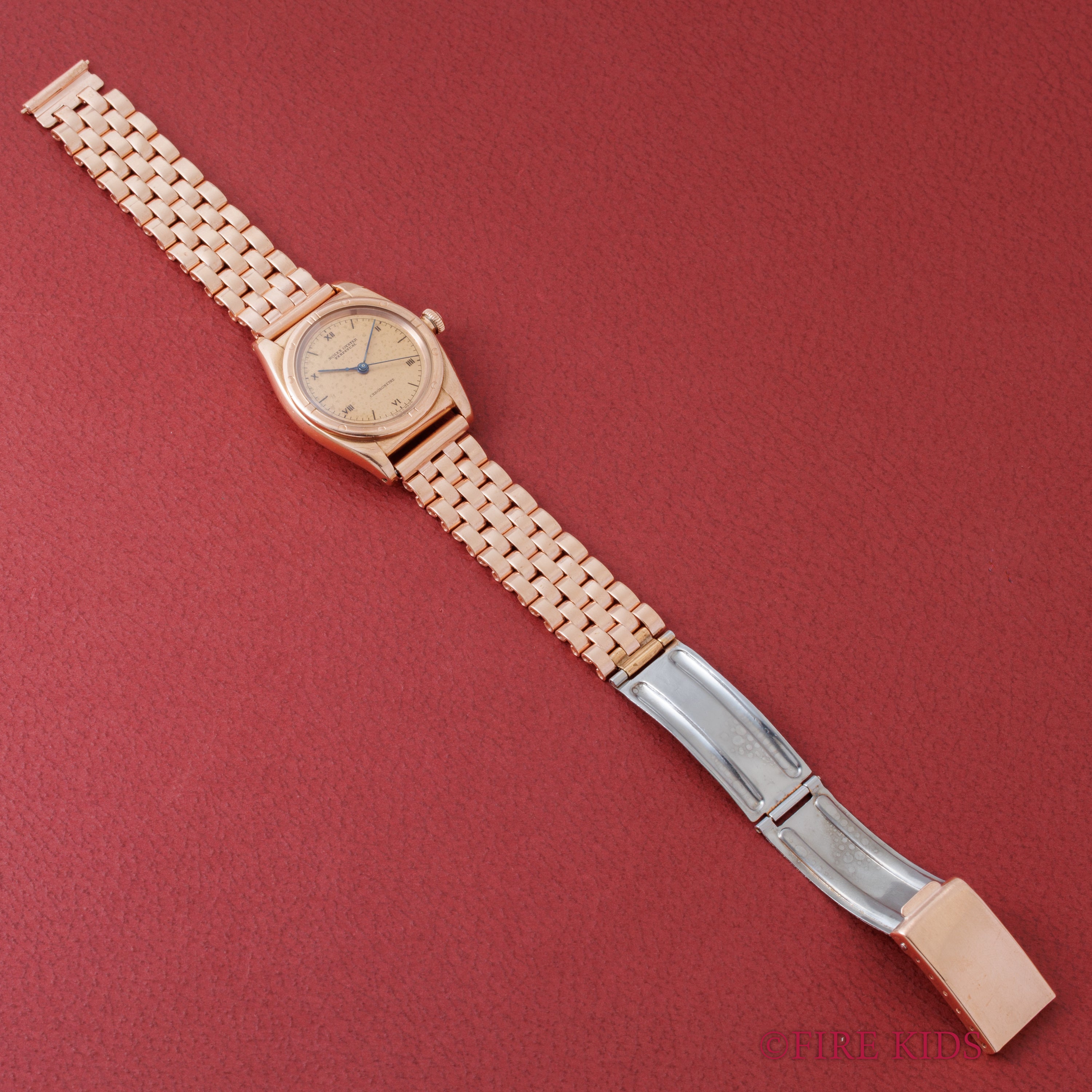 ロレックス 9金無垢ピンクゴールド バブルバック 1938年製 Ref.3372 エンジンターンドベゼル CLEWCOブレス