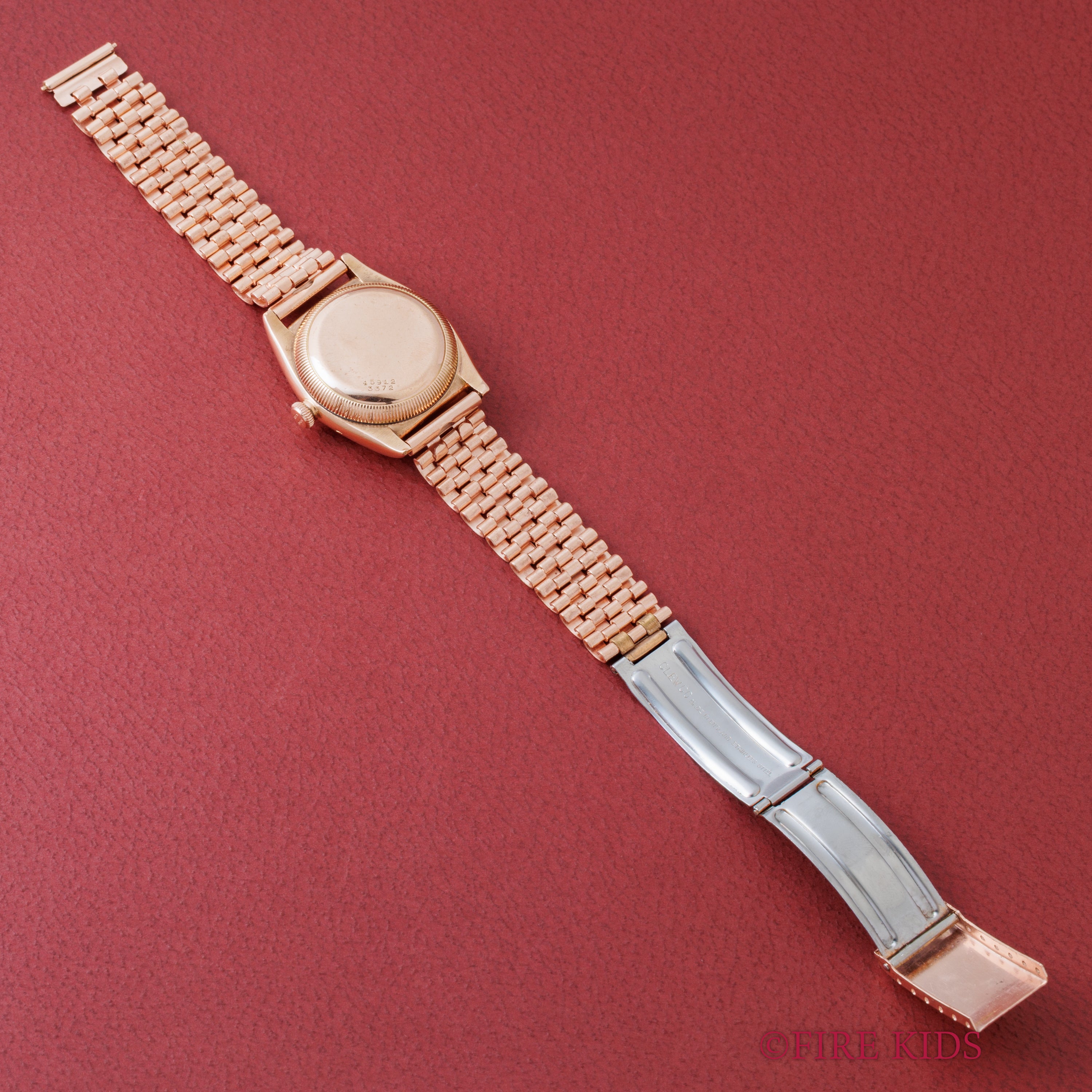 ロレックス 9金無垢ピンクゴールド バブルバック 1938年製 Ref.3372 エンジンターンドベゼル CLEWCOブレス