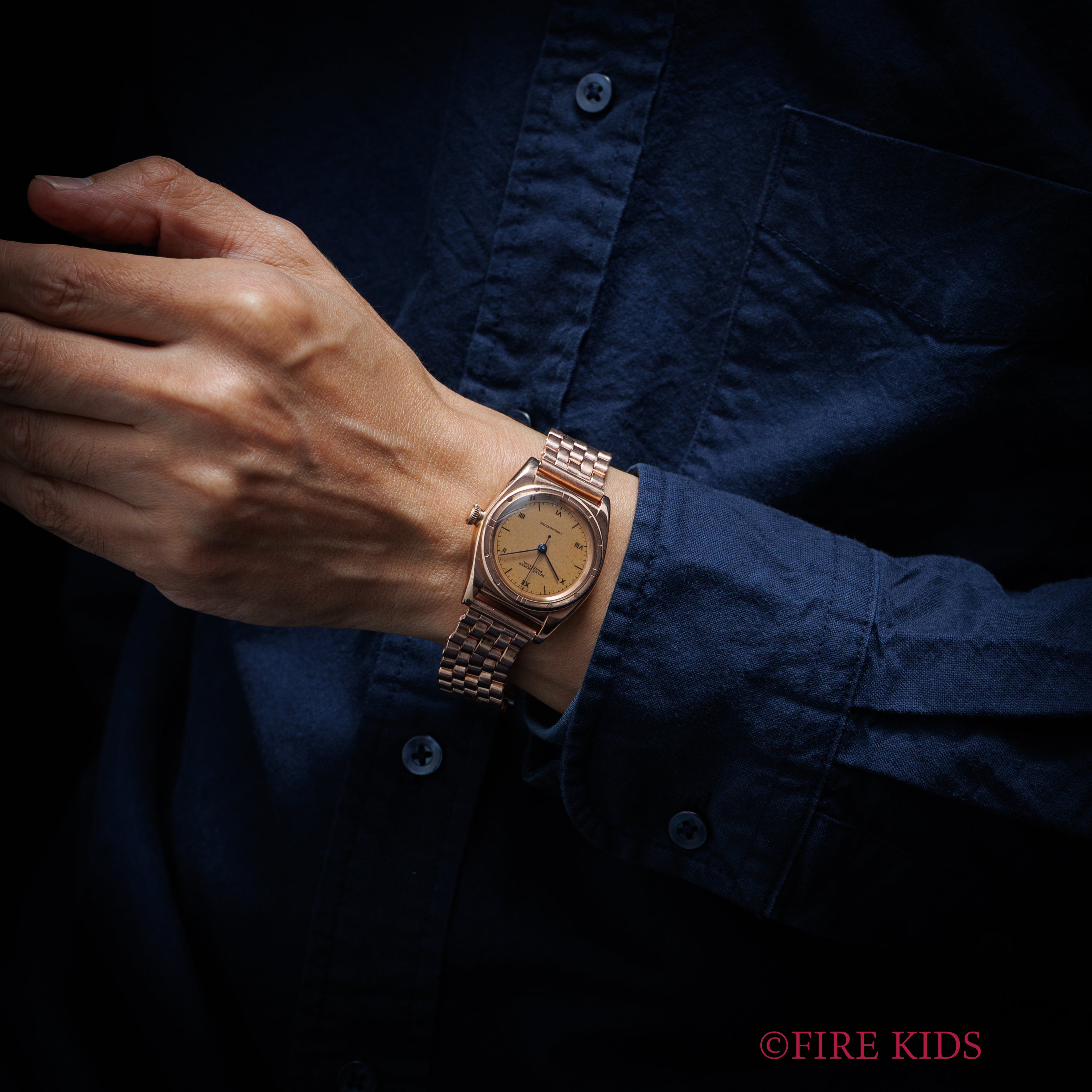 ロレックス 9金無垢ピンクゴールド バブルバック 1938年製 Ref.3372 エンジンターンドベゼル CLEWCOブレス