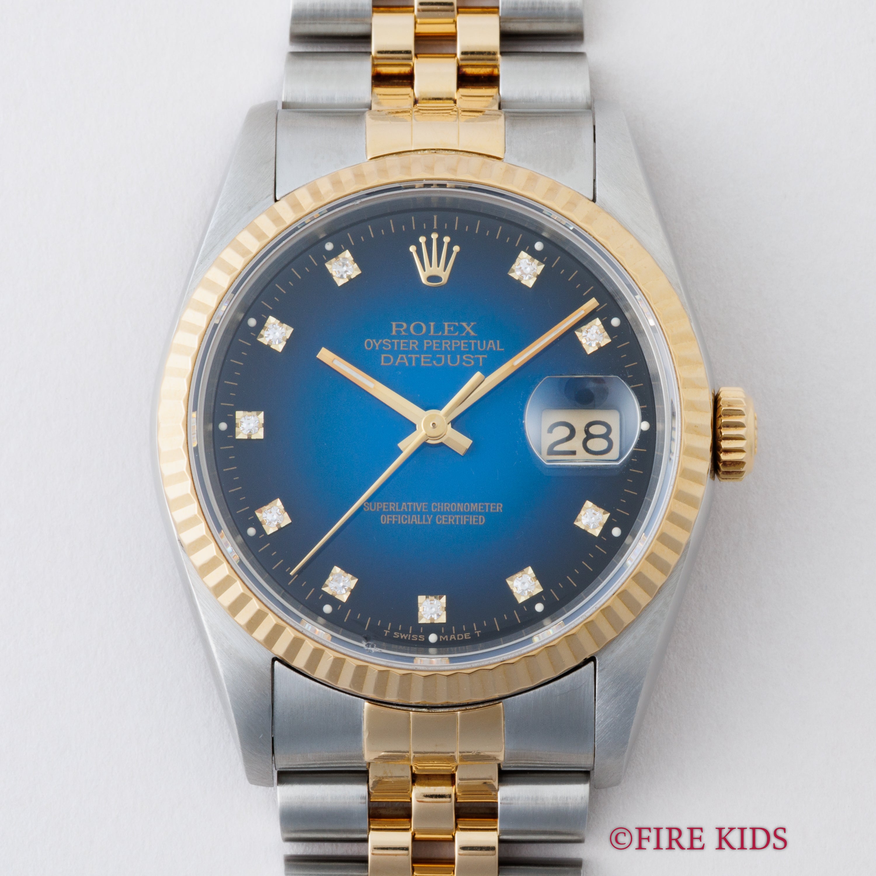 ロレックス デイトジャスト Ref.16233G 10PDブルーグラデーションダイヤル 1993年製 箱、ギャラ、冊子付き