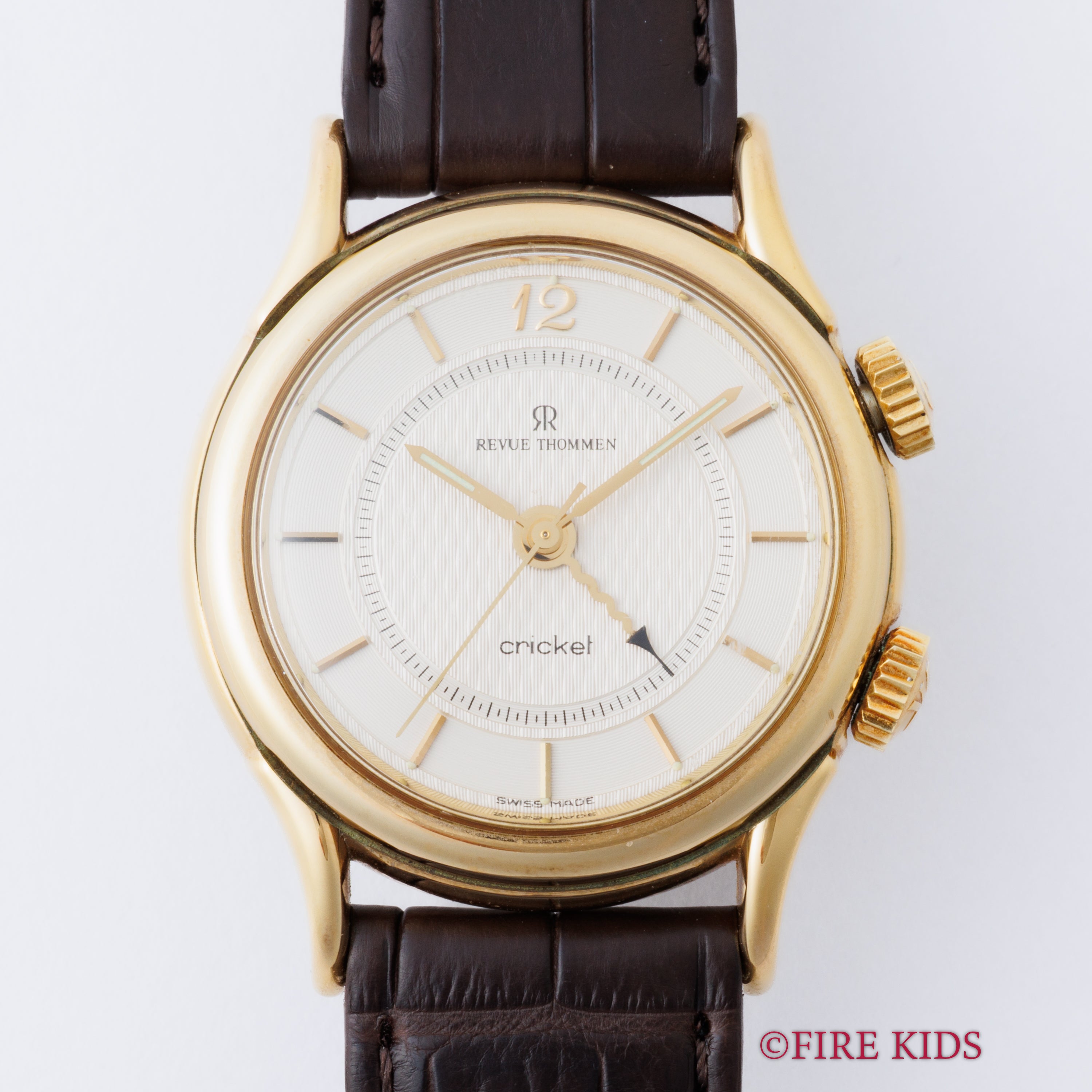 レビュートーメン クリケット 金張り 1991年発行ギャラ付 純正尾錠 アラームウオッチ