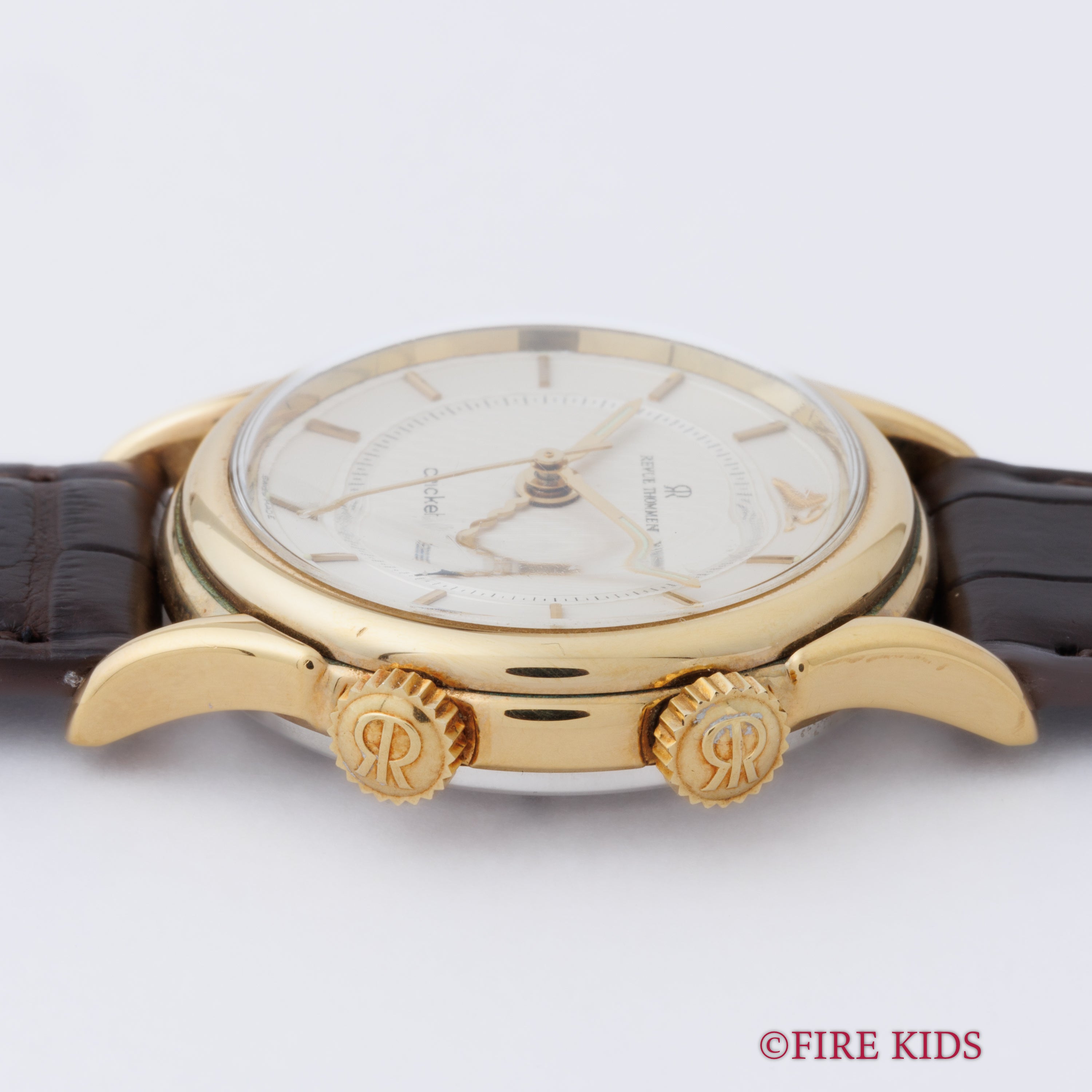 レビュートーメン クリケット 金張り 1991年発行ギャラ付 純正尾錠 アラームウオッチ