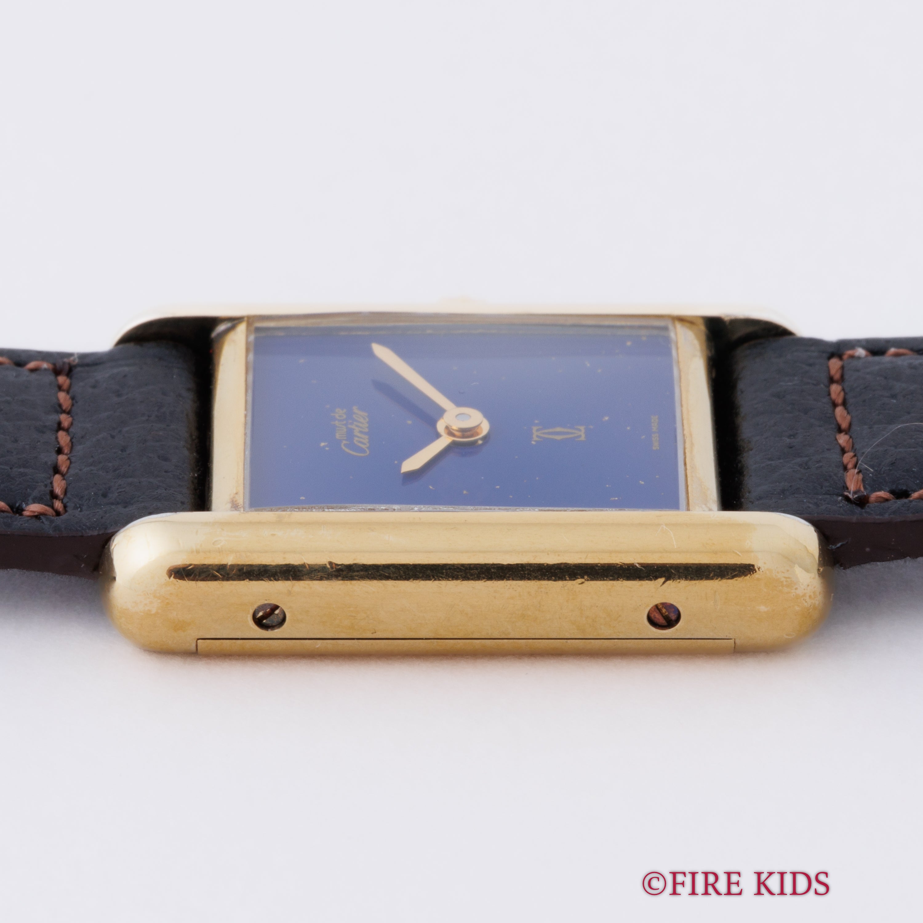 カルティエ マストタンク 1980年代製 SMサイズ 手巻き ラピスブルーダイヤル 純正尾錠付き 箱、中古純正革ベルト付き