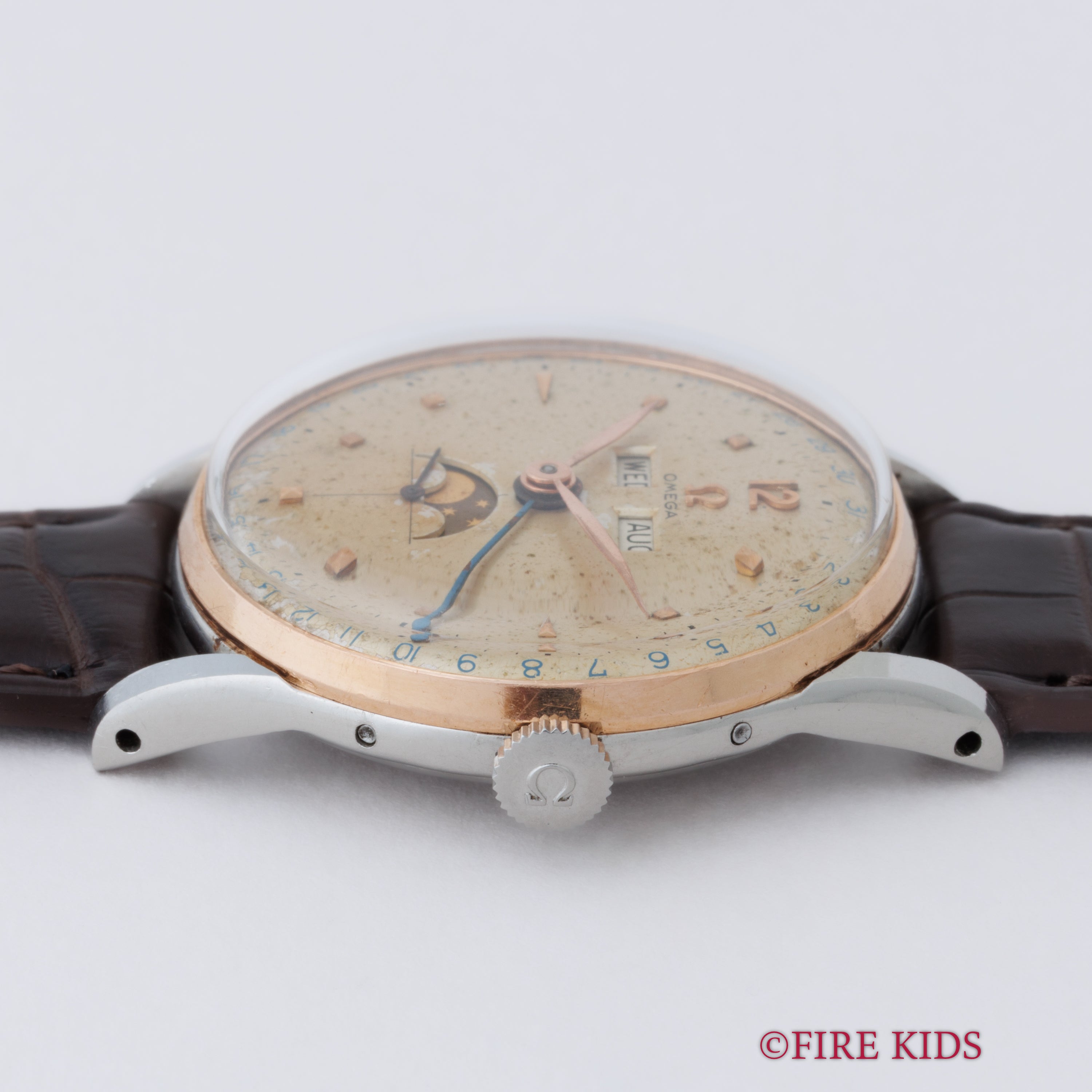 オメガ 18金無垢ピンクゴールド コスミックトリプルカレンダー ムーンフェイズ 1948年製 創立100周年モデル Cal.381