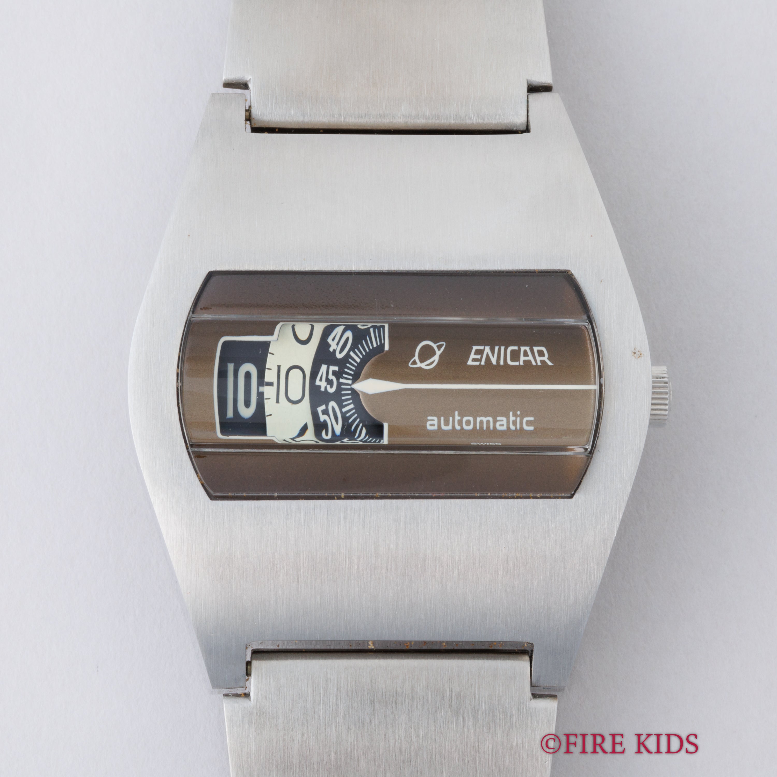 エニカ ジャンピングアワー ブラウンダイヤル 自動巻き NOS 1970年代 アナデジ