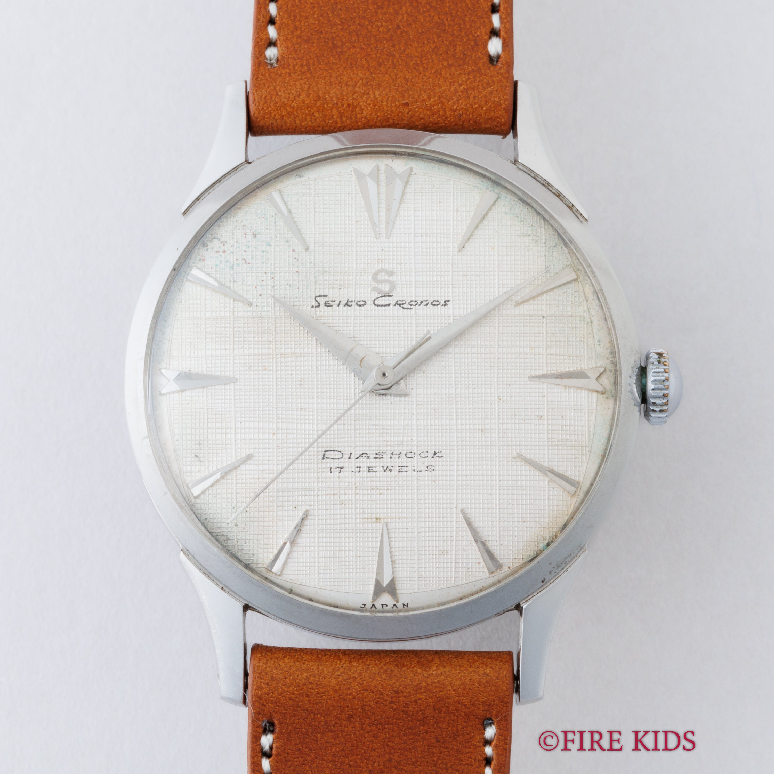 セイコー クロノス 1958年製 リネンダイヤル 17石手巻 蛇S クサビインデックス