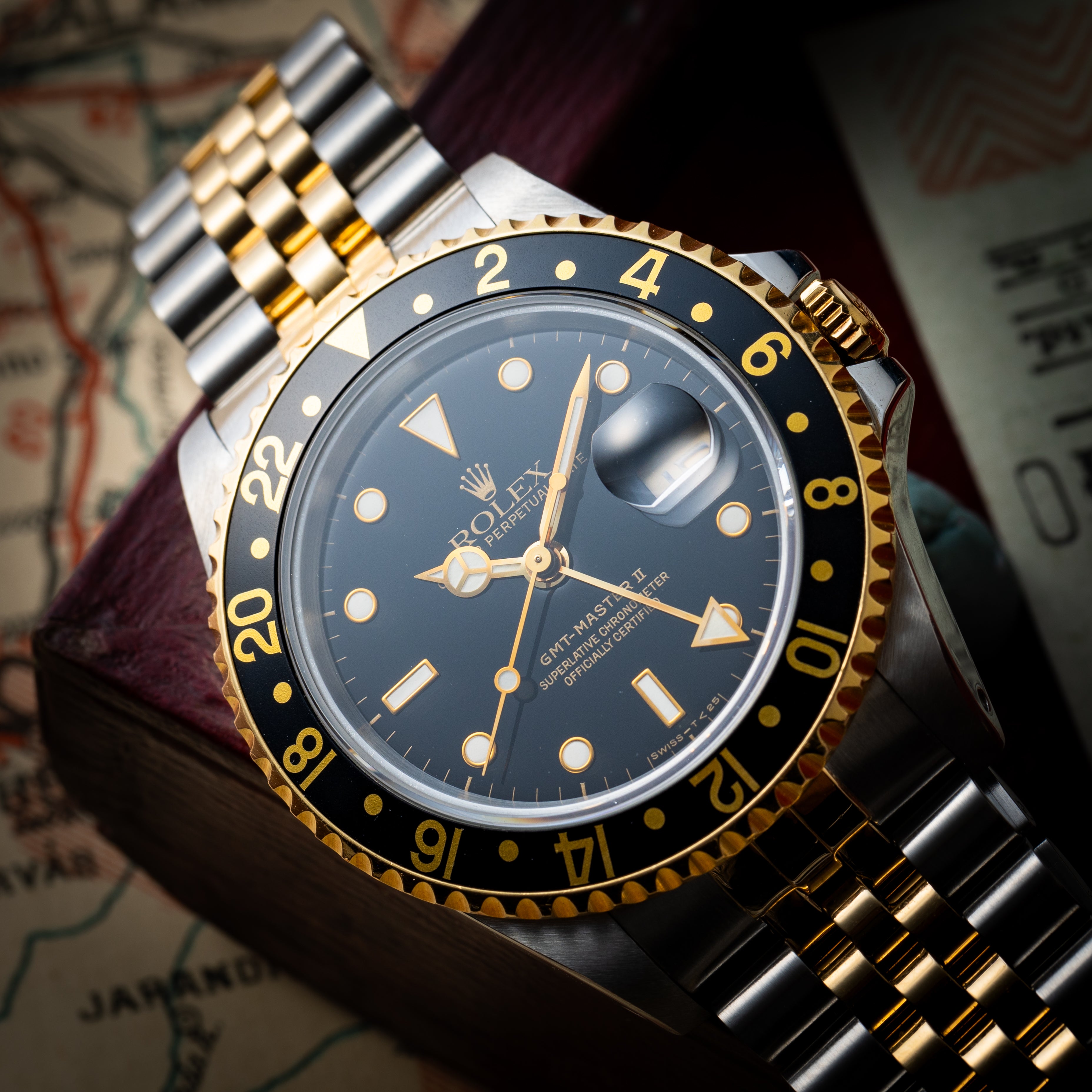 ロレックス GMTマスターⅡ 1998年製 Ref.16713 黒金 箱付き 純正ジュビリーブレス