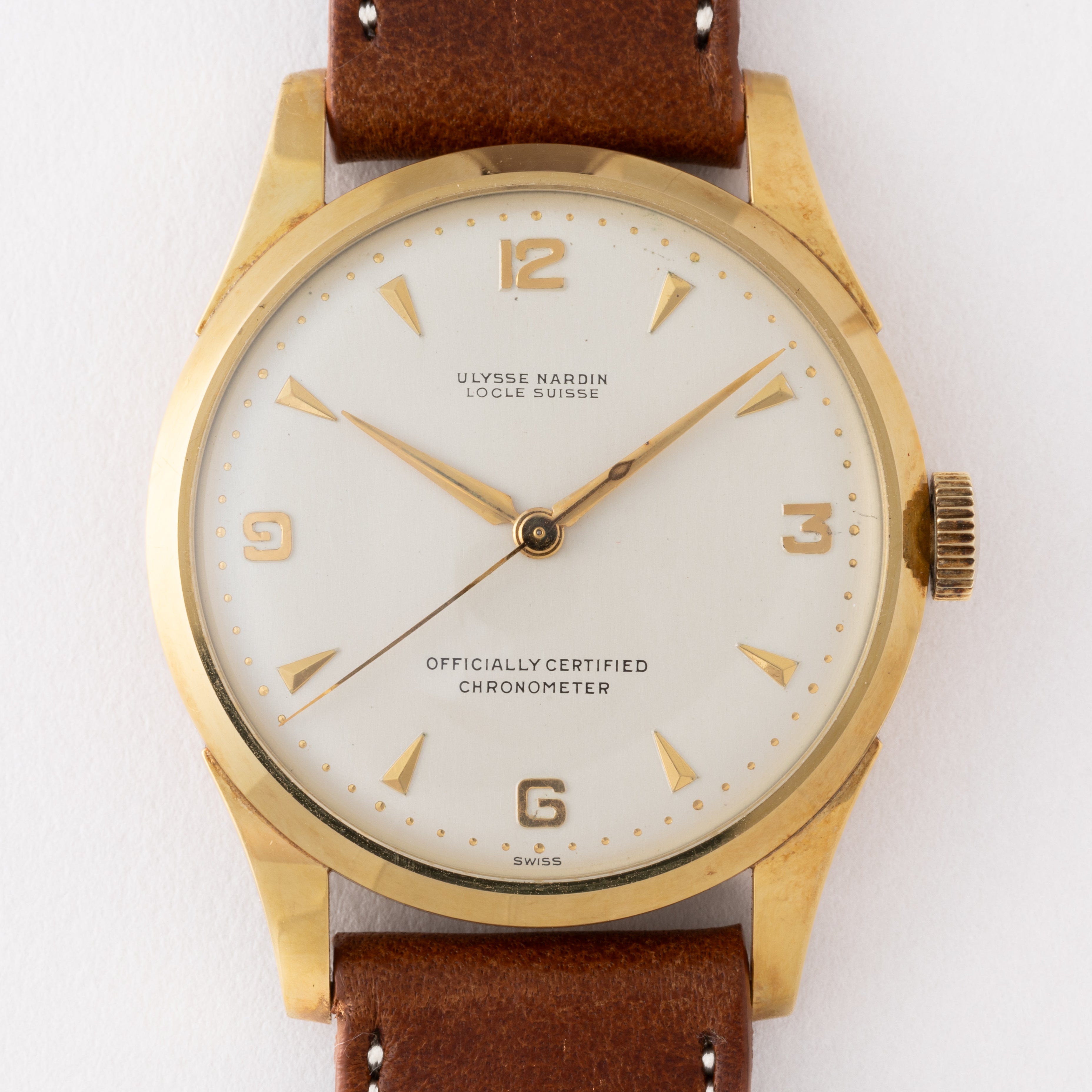 ユリスナルダン クロノメーター 18金無垢 1940年代後半~1950年代前半製 箱、オリジナル尾錠、タグ付き