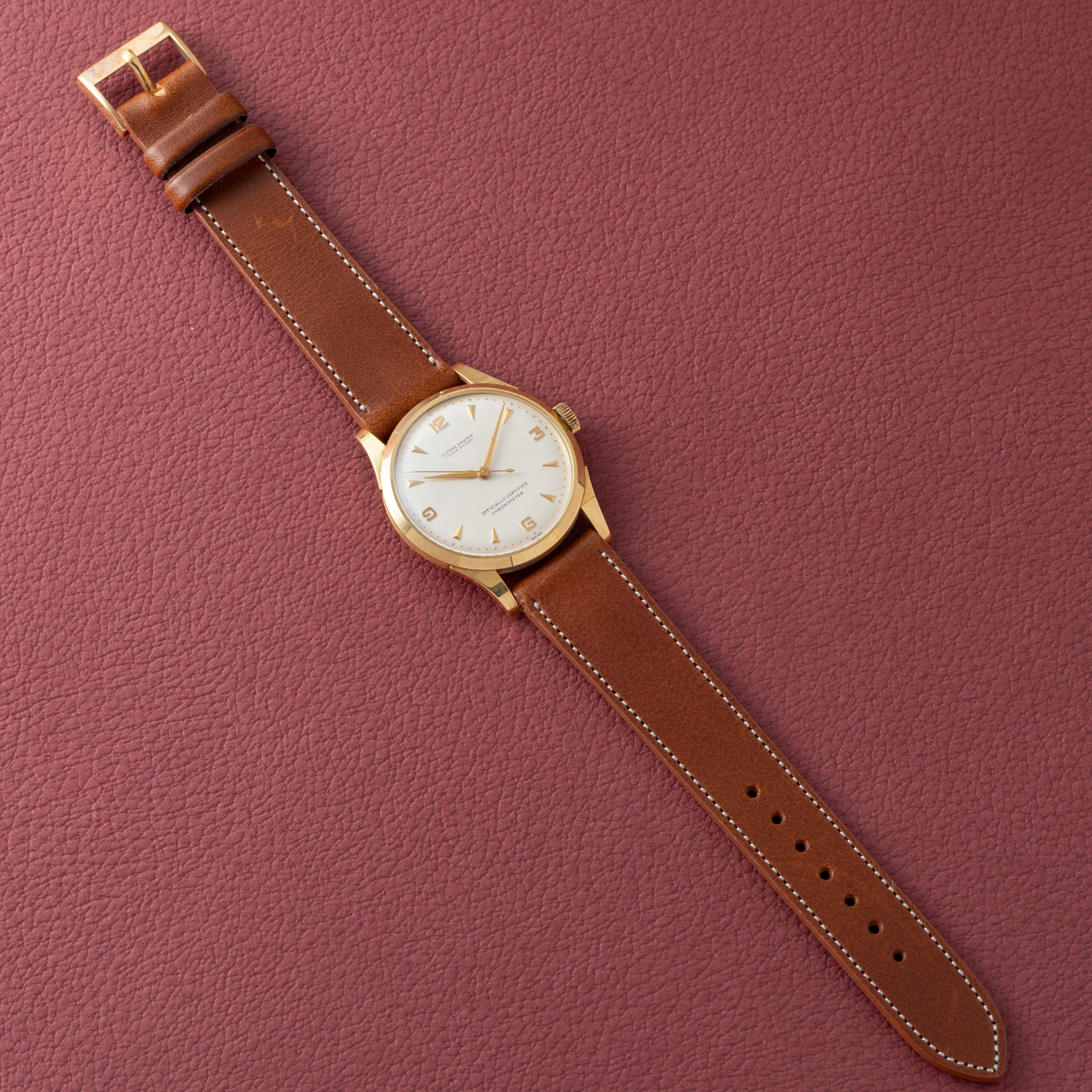 ユリスナルダン クロノメーター 18金無垢 1940年代後半~1950年代前半製 箱、オリジナル尾錠、タグ付き