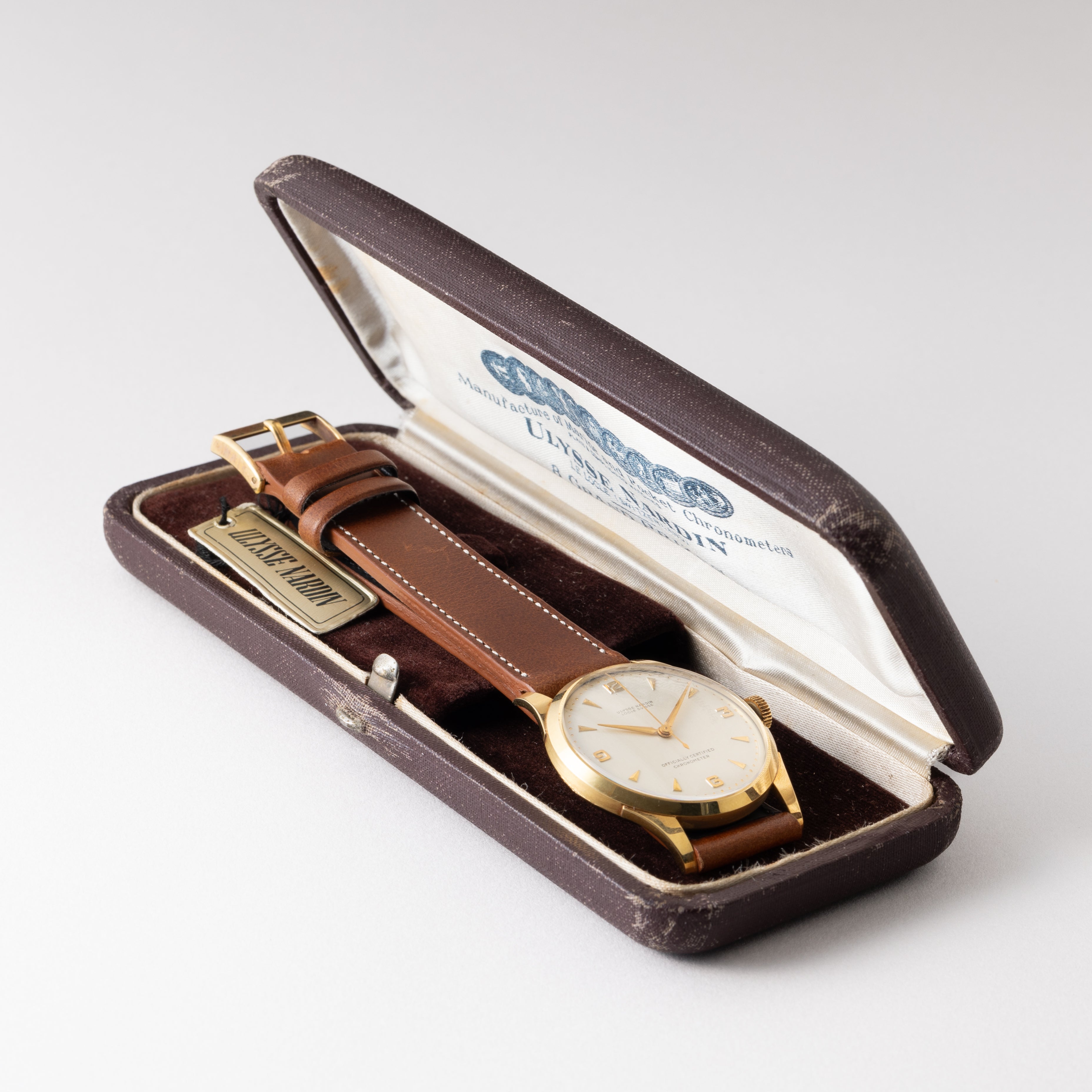 ユリスナルダン クロノメーター 18金無垢 1940年代後半~1950年代前半製 箱、オリジナル尾錠、タグ付き