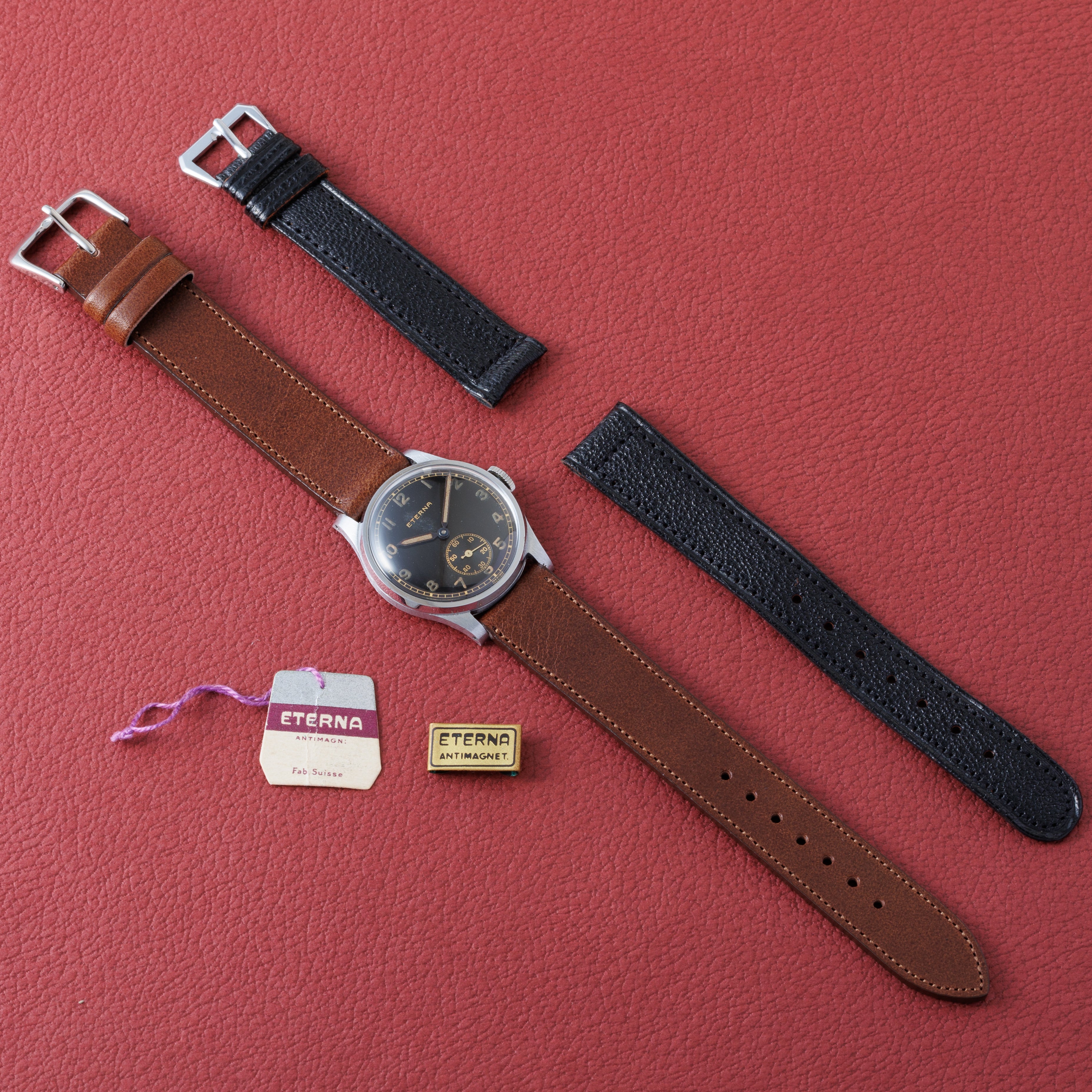 エテルナ ラウンドケース 1940年代製 ブラックミラーダイヤル スモールセコンド タグ付き