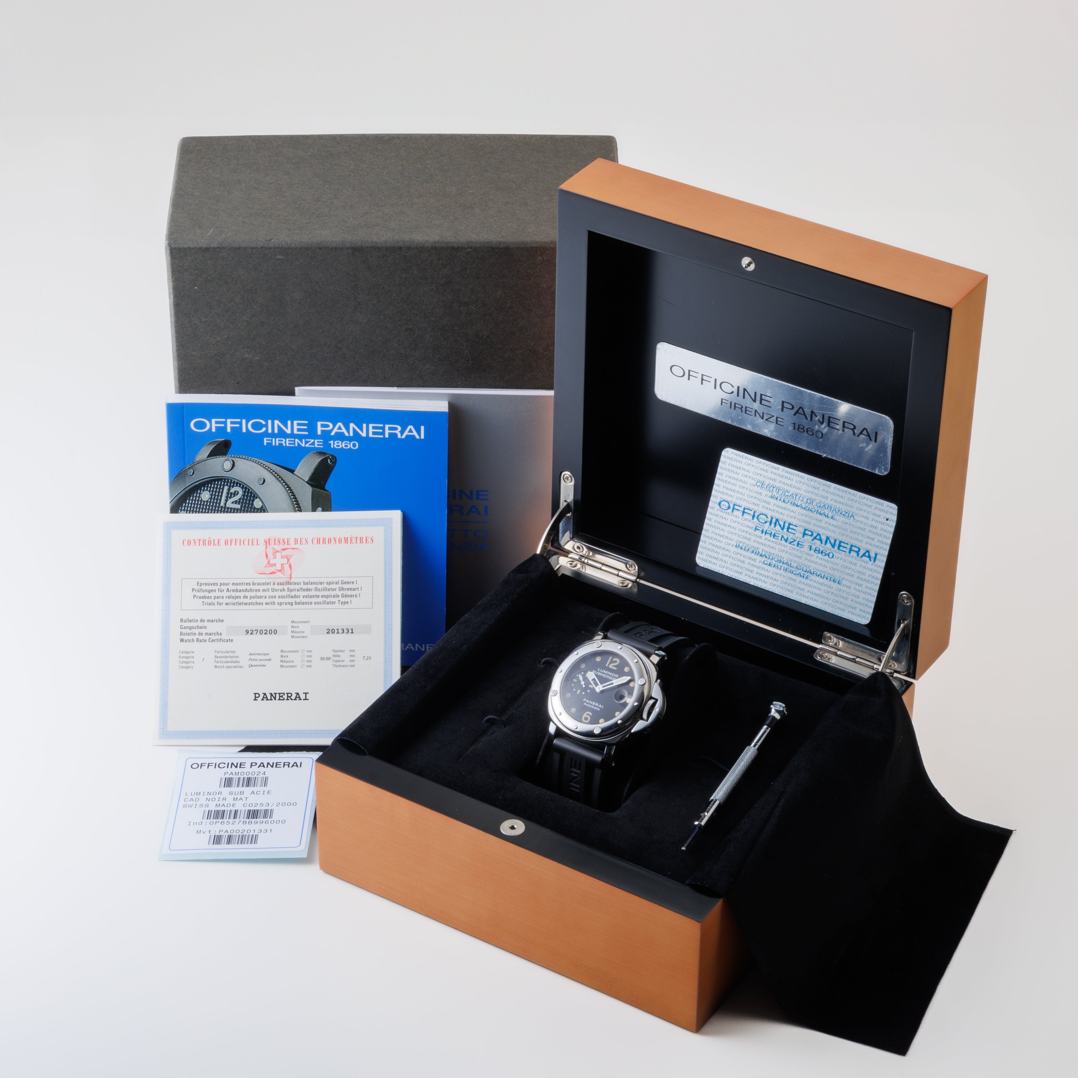 パネライ ルミノール サブマーシブル ピカサブ 2000年製 Ref.PAM00024/OP6527 箱、ギャラ、工具付き