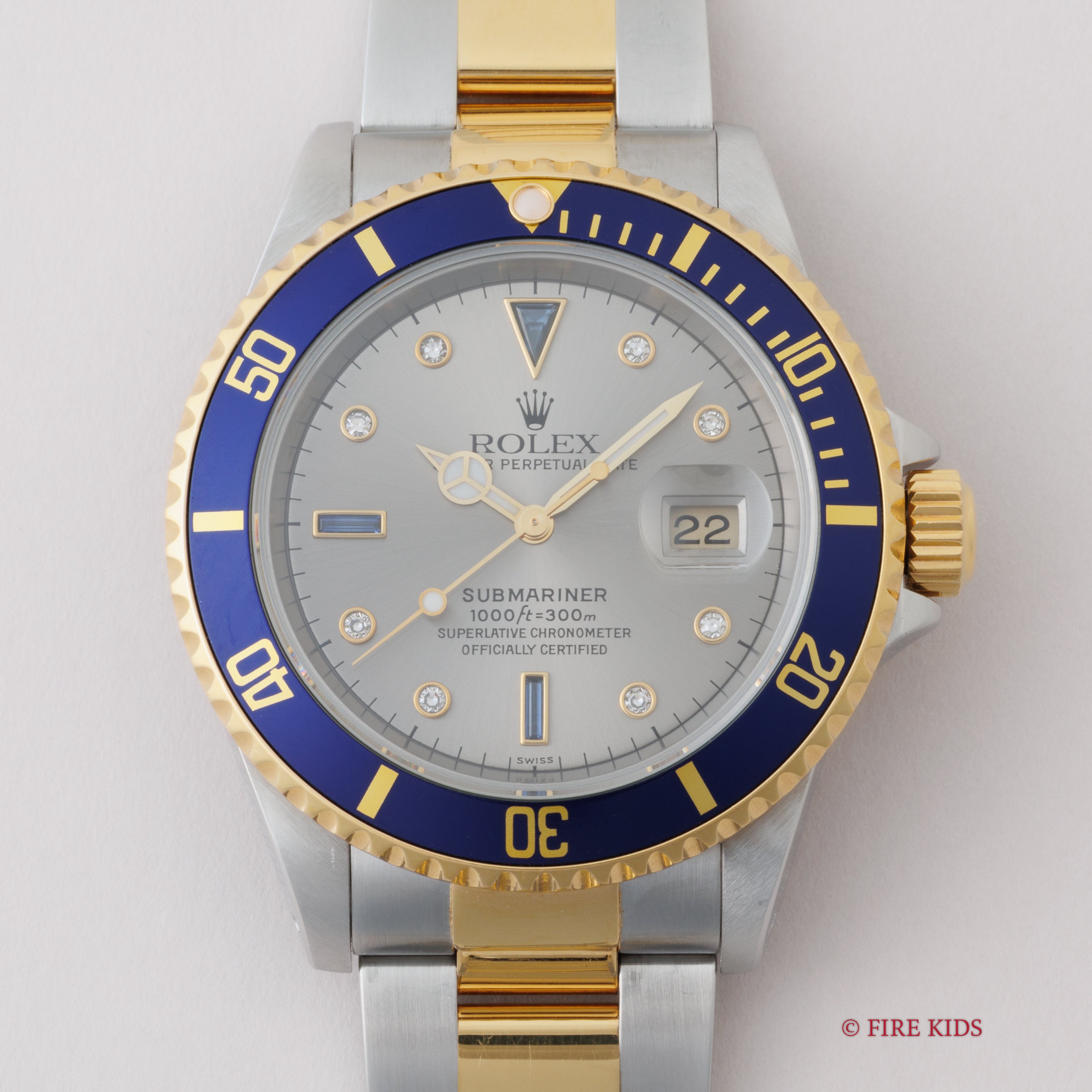 ロレックス サブマリーナー 1998~99年製 コンビ Ref.16613SG グレーダイヤル8Pダイヤ 3Pサファイア