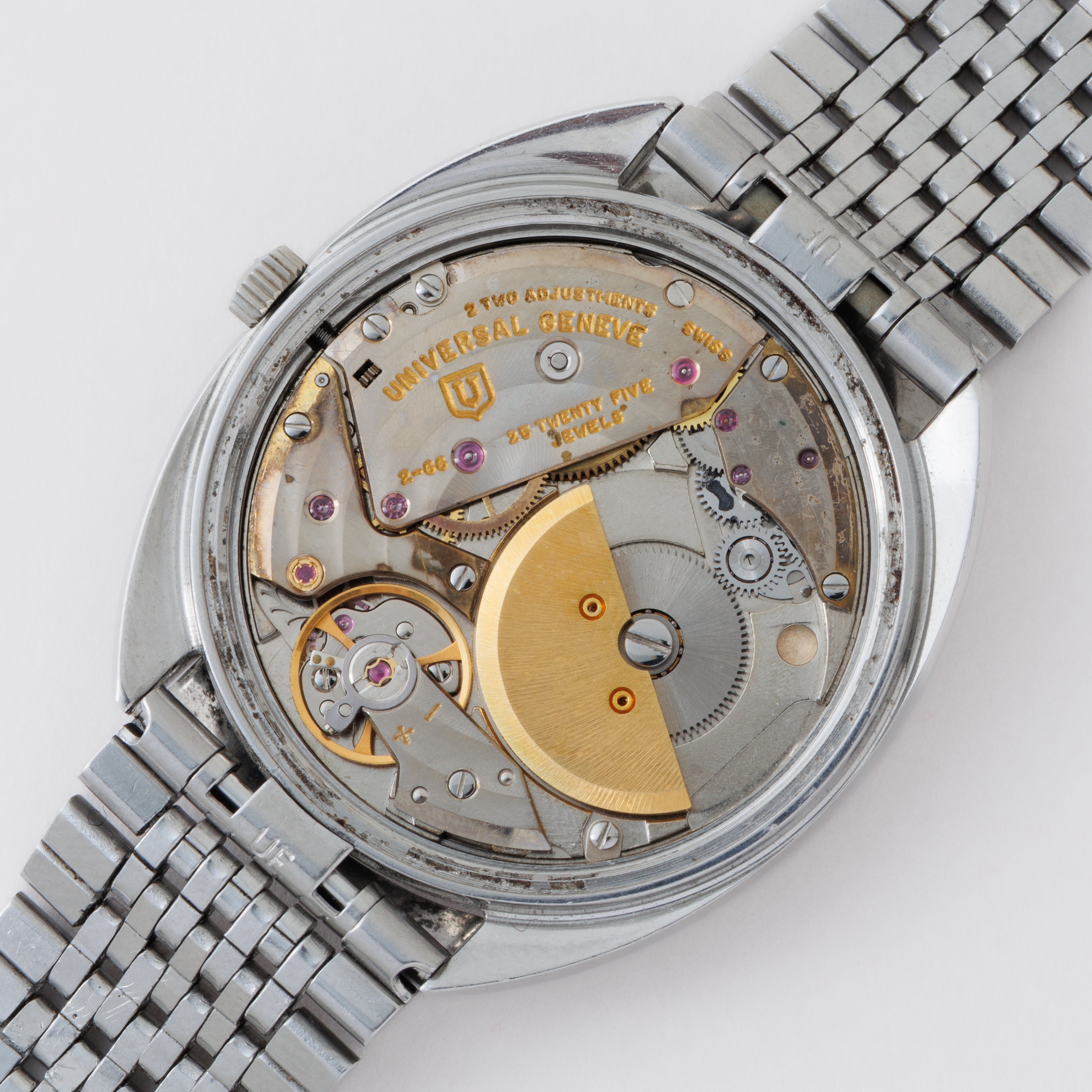 ユニバーサル・ジュネーブ ホワイトシャドウ 1970年代製 マイクローター自動巻き 純正ブレス