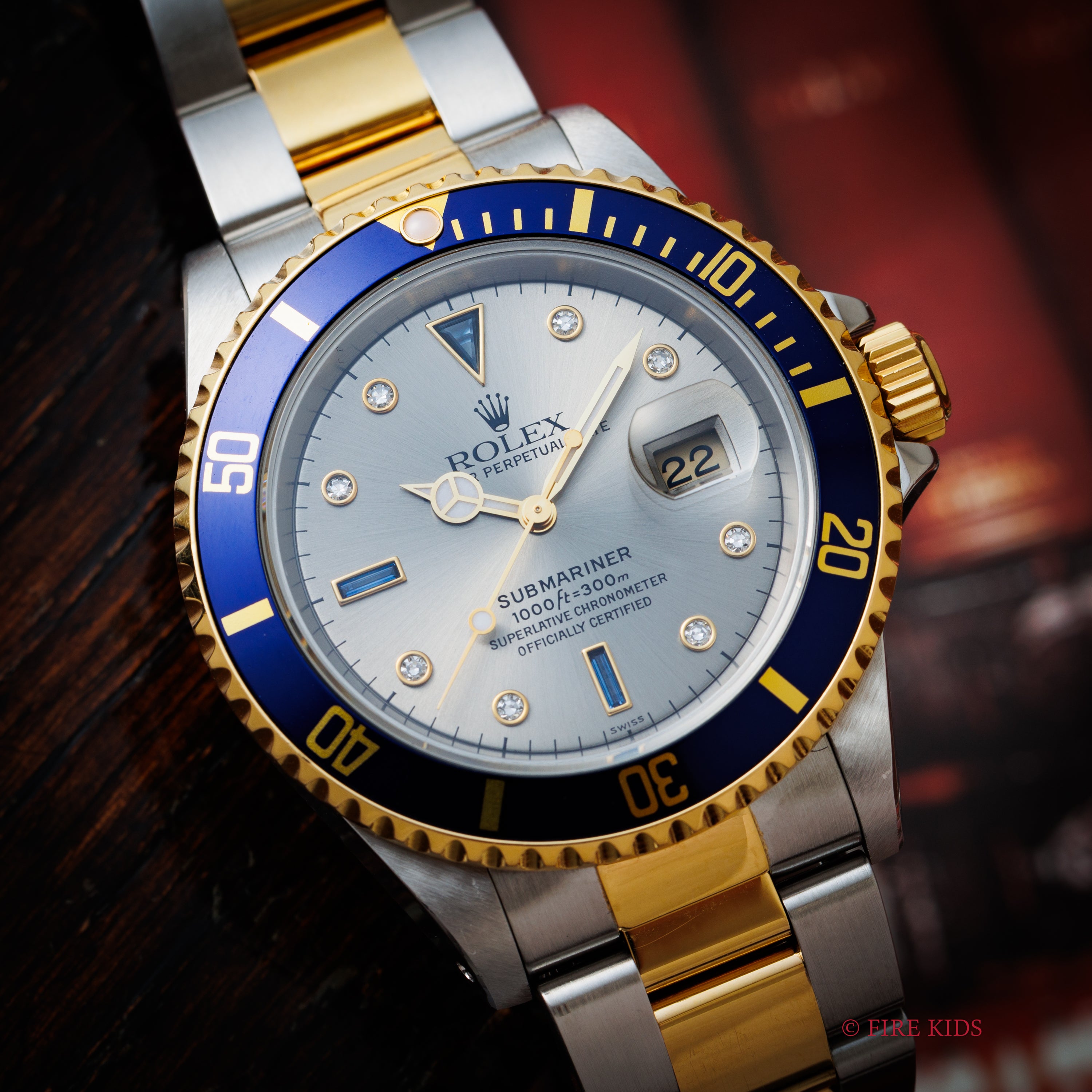 ロレックス サブマリーナー 1998~99年製 コンビ Ref.16613SG グレーダイヤル8Pダイヤ 3Pサファイア