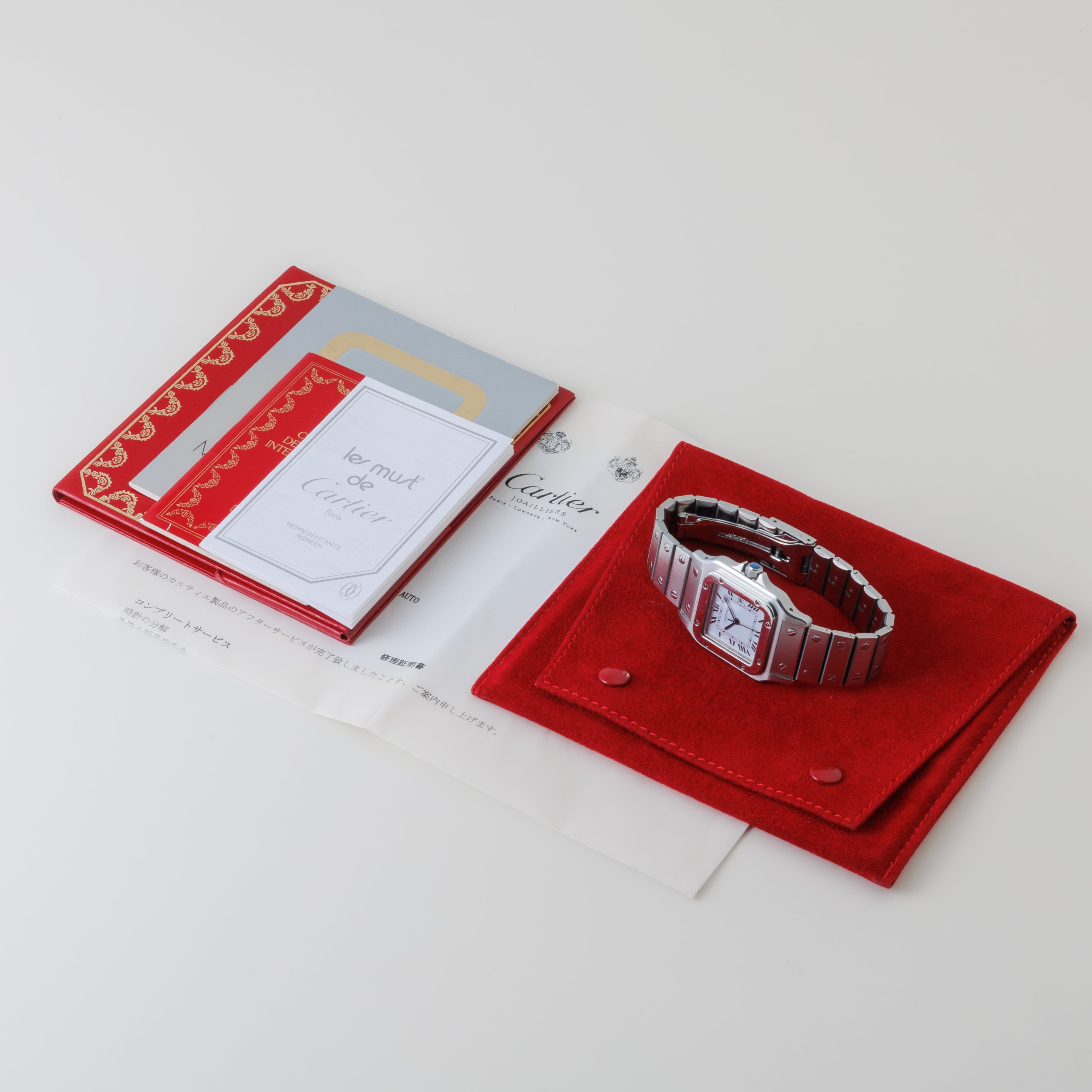 カルティエ サントス LMサイズ 1980年(昭和55年)発行ギャラ付 Ref.2960 ステンレスケース 自動巻き 修理明細 ポーチ付き
